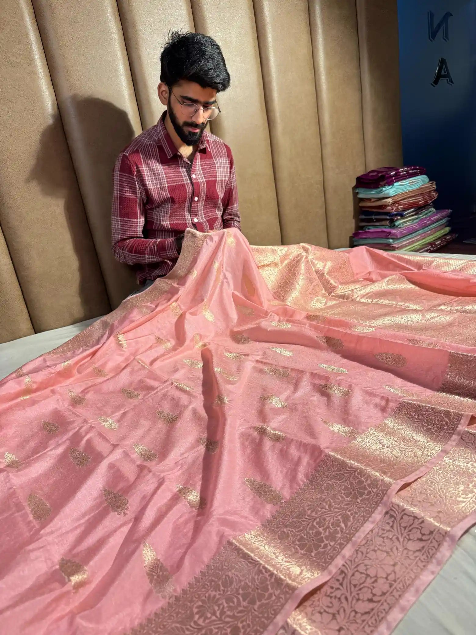 Light Peach Chiniya Silk Traditional Banarasi Saree