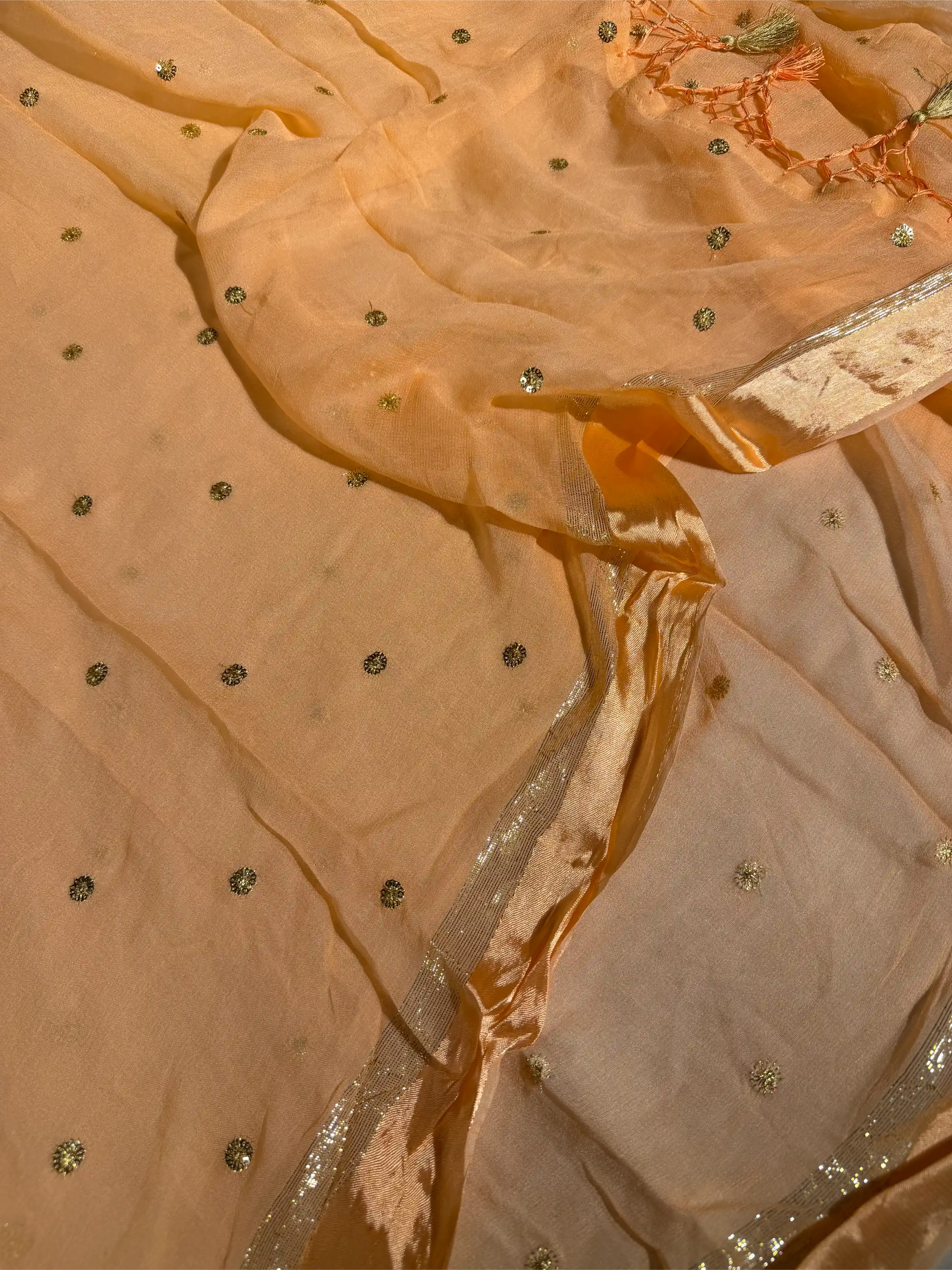 Light Peach Viscose Georgette Embroided Buti Saree