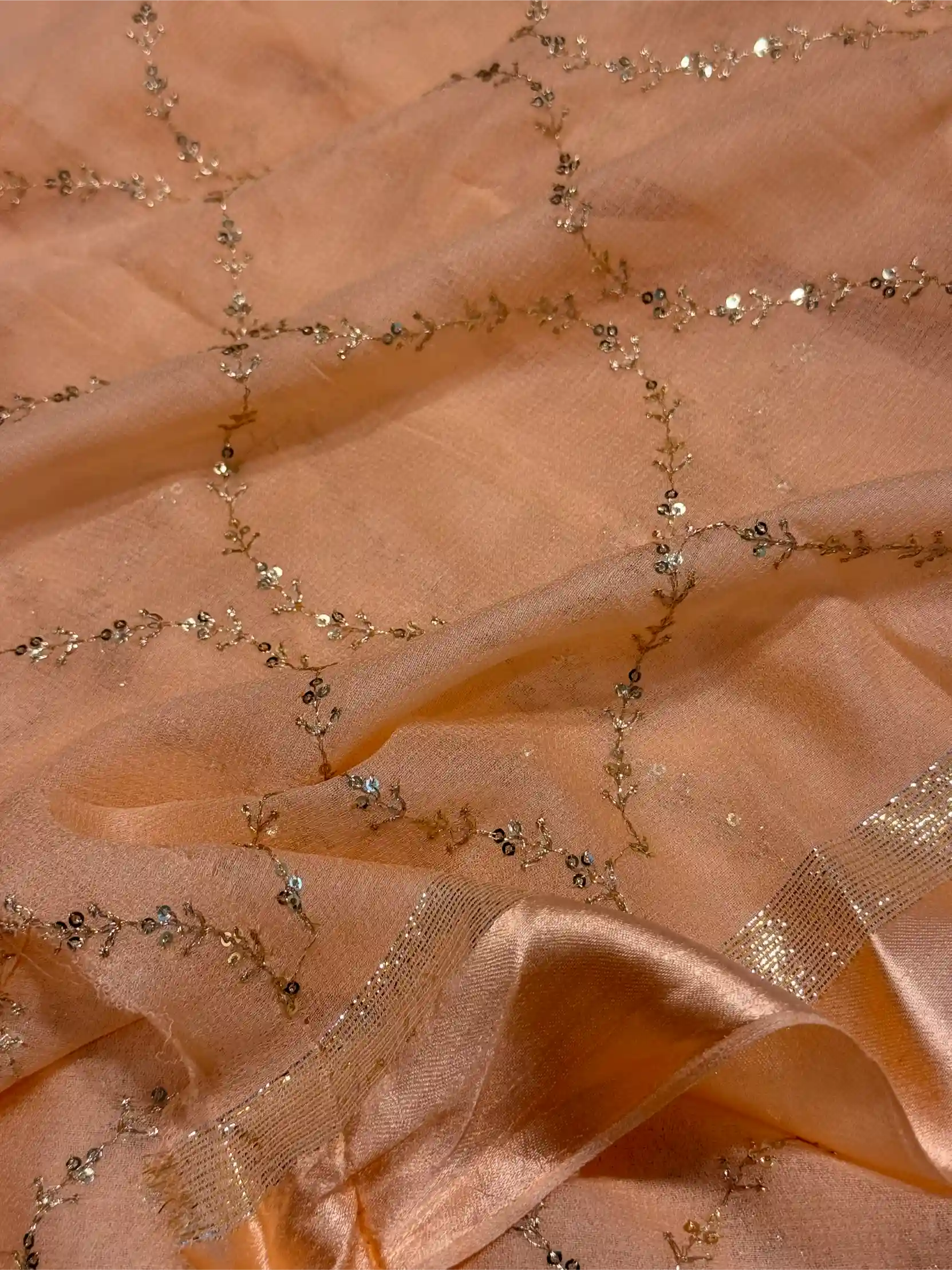 Light Peach Viscose Georgette Silk Embroidered Work Banarasi Saree