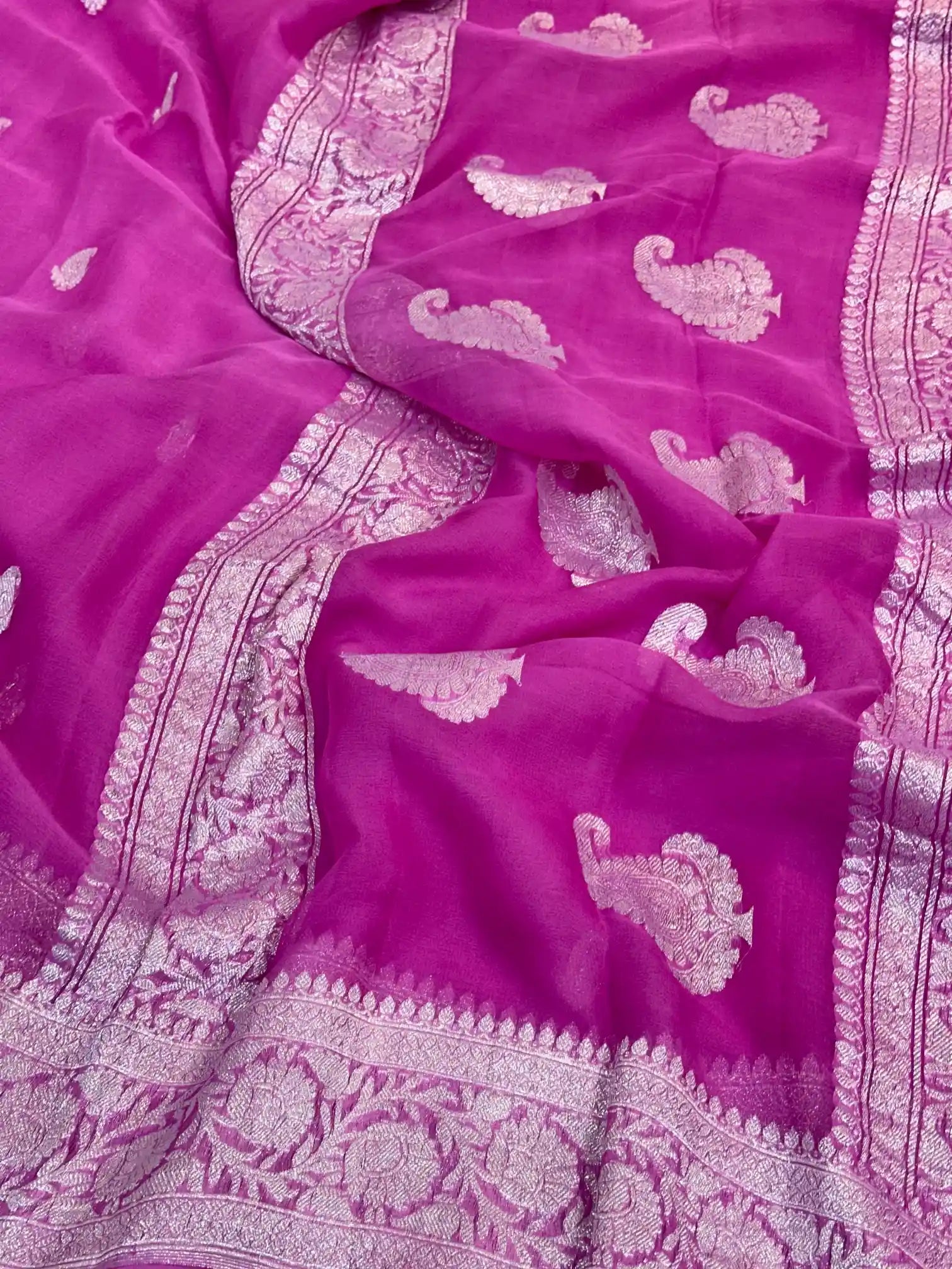 Light Pink Handwoven Pure Khaddi Chiffon Banarasi Saree