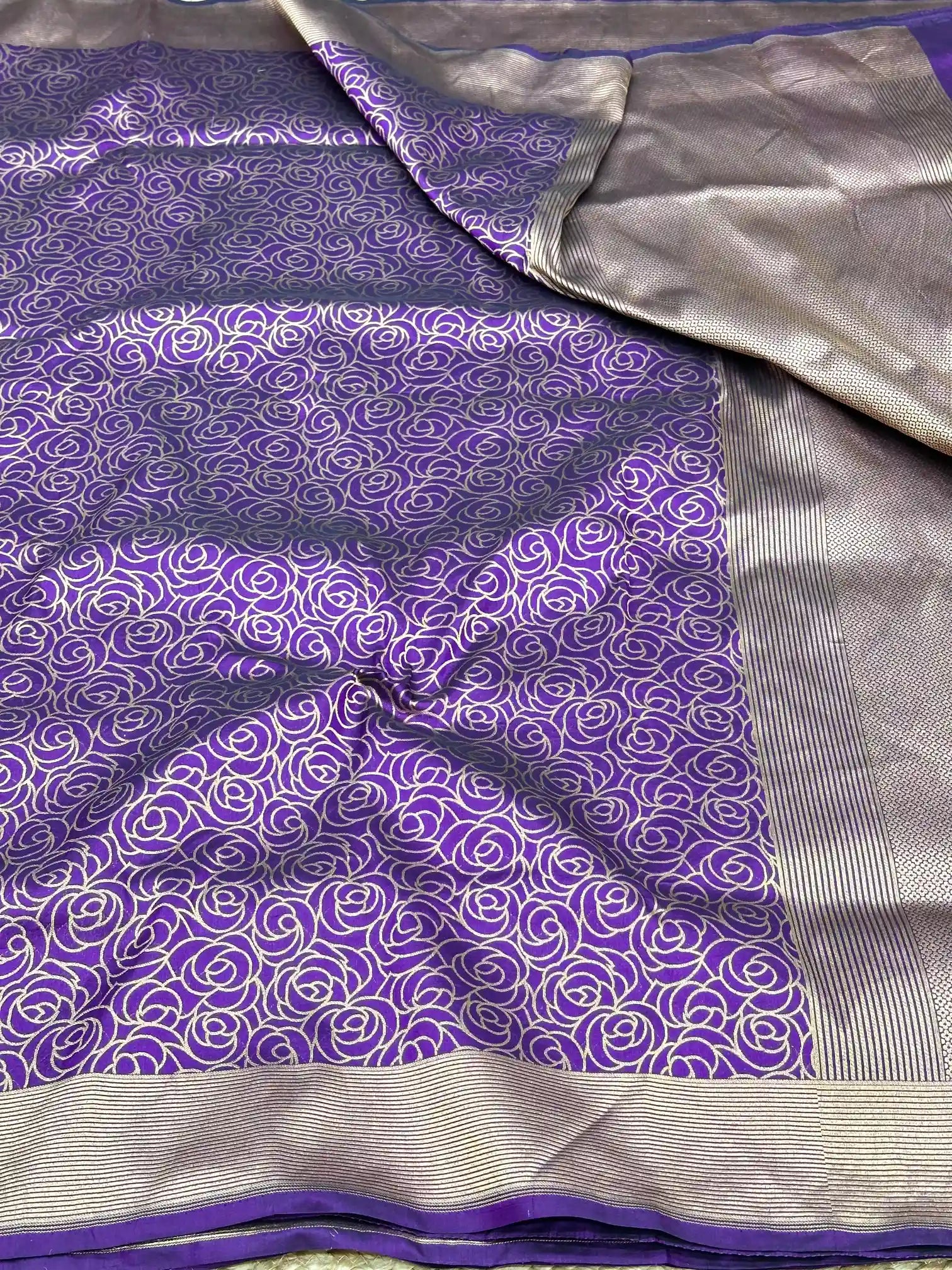 Light Purple Floral Embossed Pure Katan Silk Banarasi Saree