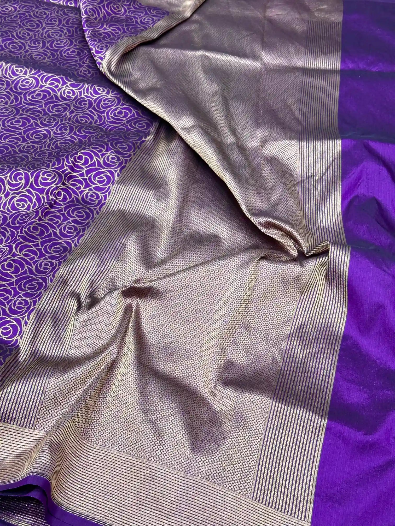 Light Purple Floral Embossed Pure Katan Silk Banarasi Saree