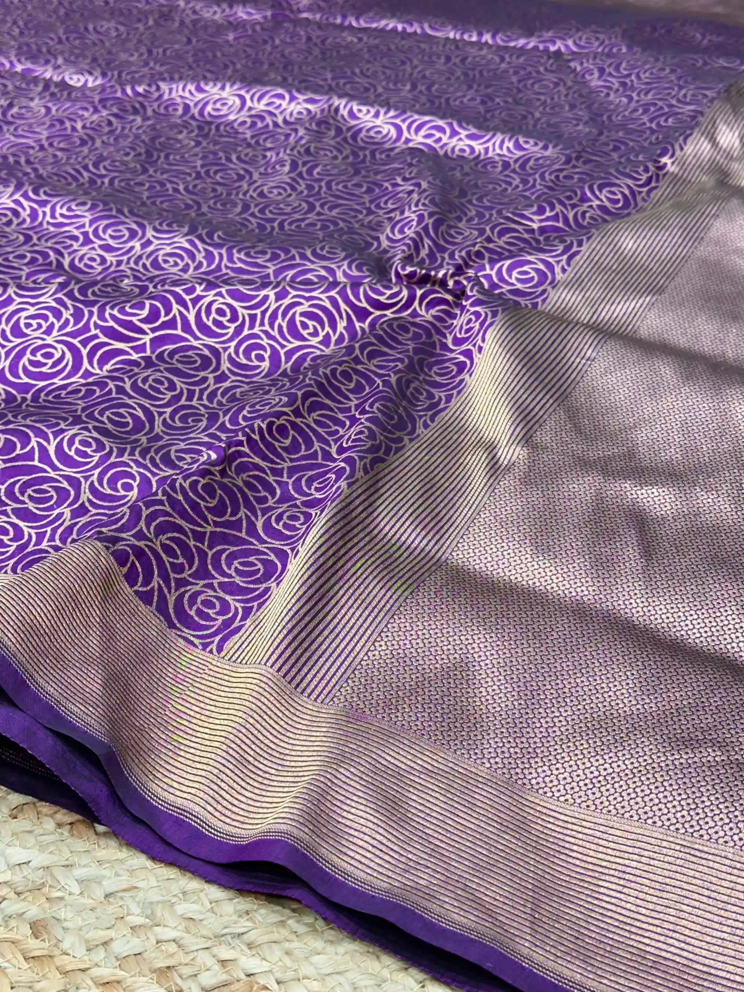 Light Purple Floral Embossed Pure Katan Silk Banarasi Saree