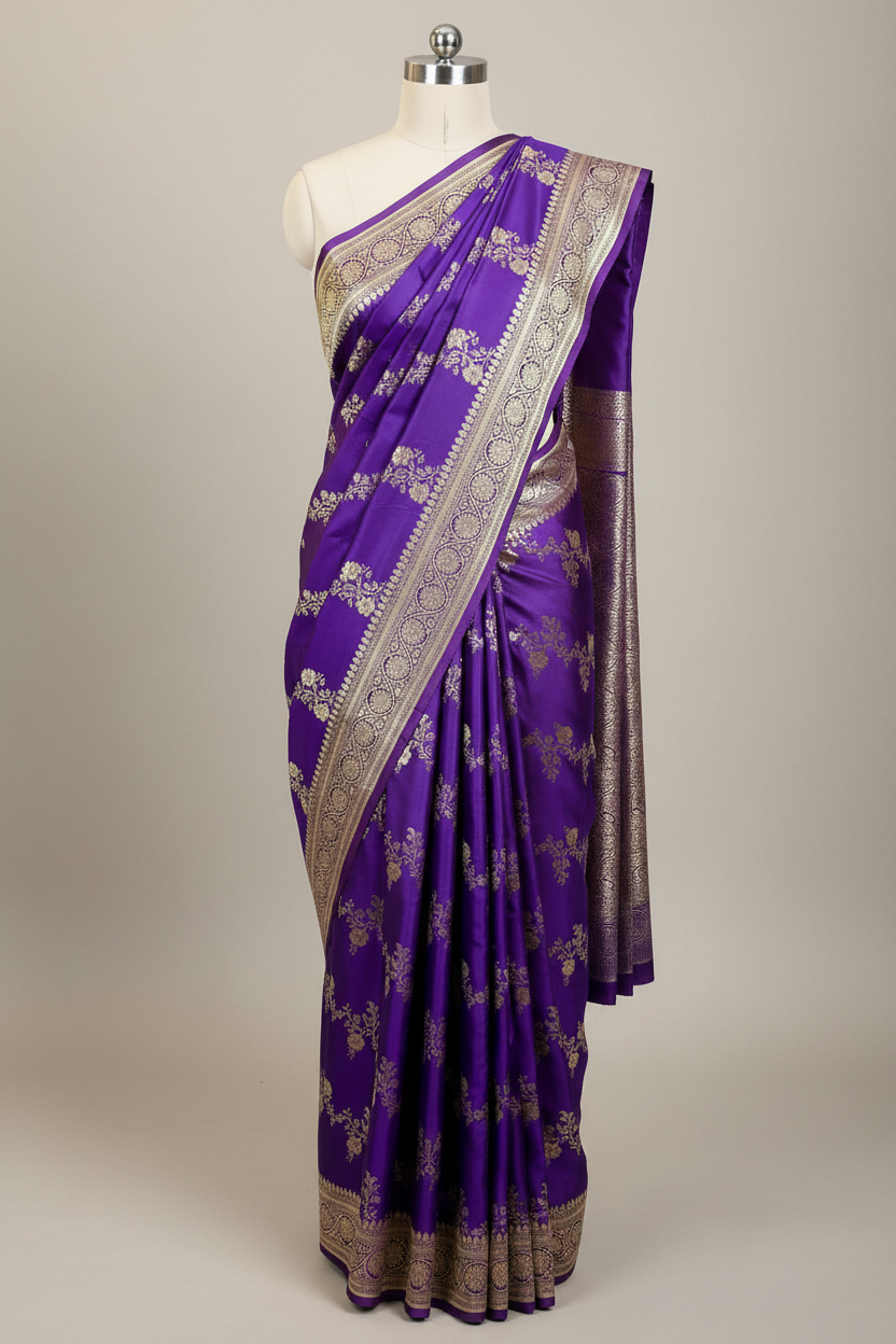 Light Purple Mashru Katan Silk Leheriya Weave Banarasi Saree