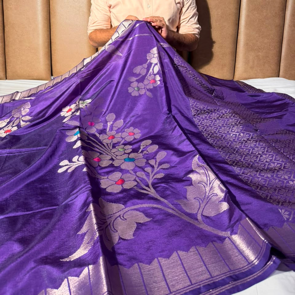 Light Purple Meenakari Chinia Silk Banarasi Saree