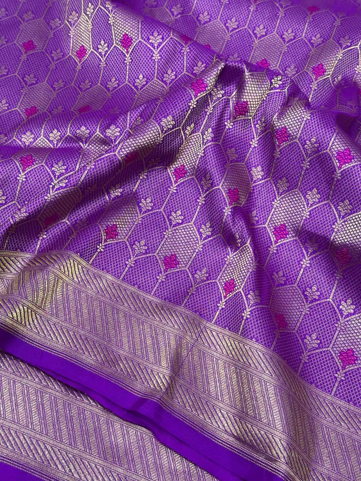 Light Purple Meenakari Pure Katan Silk Banarasi Saree