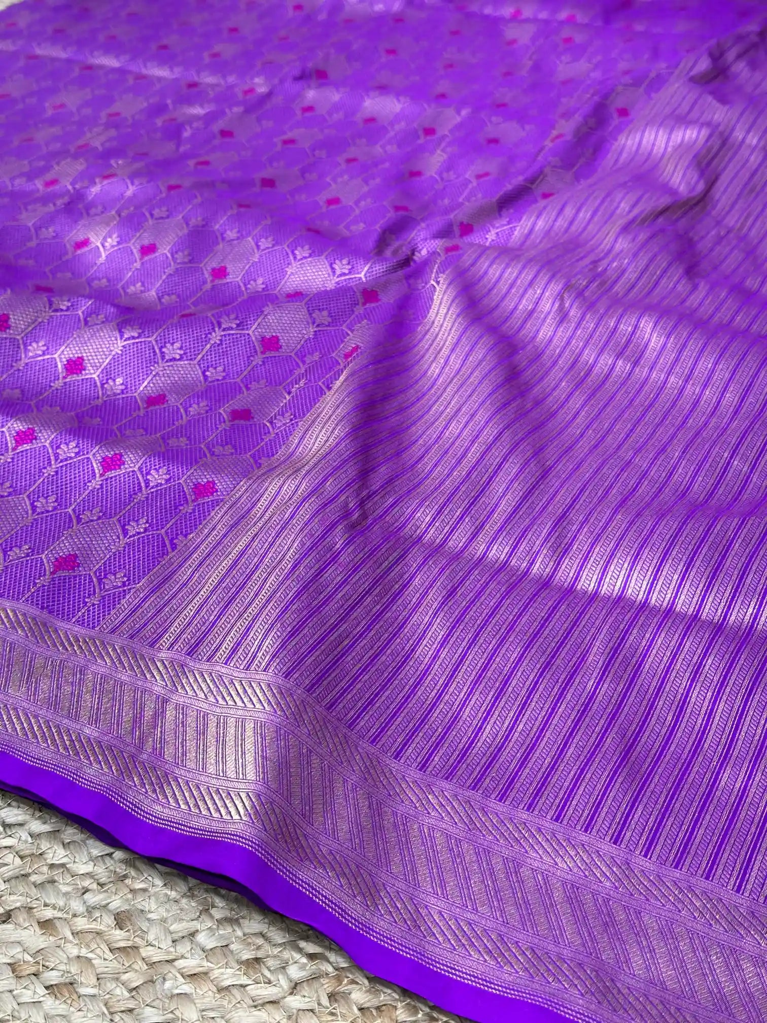 Light Purple Meenakari Pure Katan Silk Banarasi Saree