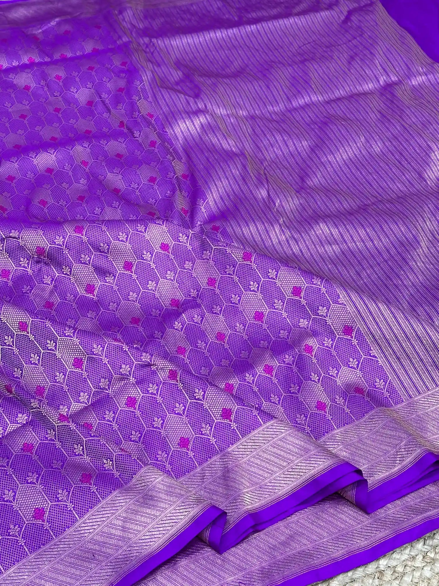 Light Purple Meenakari Pure Katan Silk Banarasi Saree