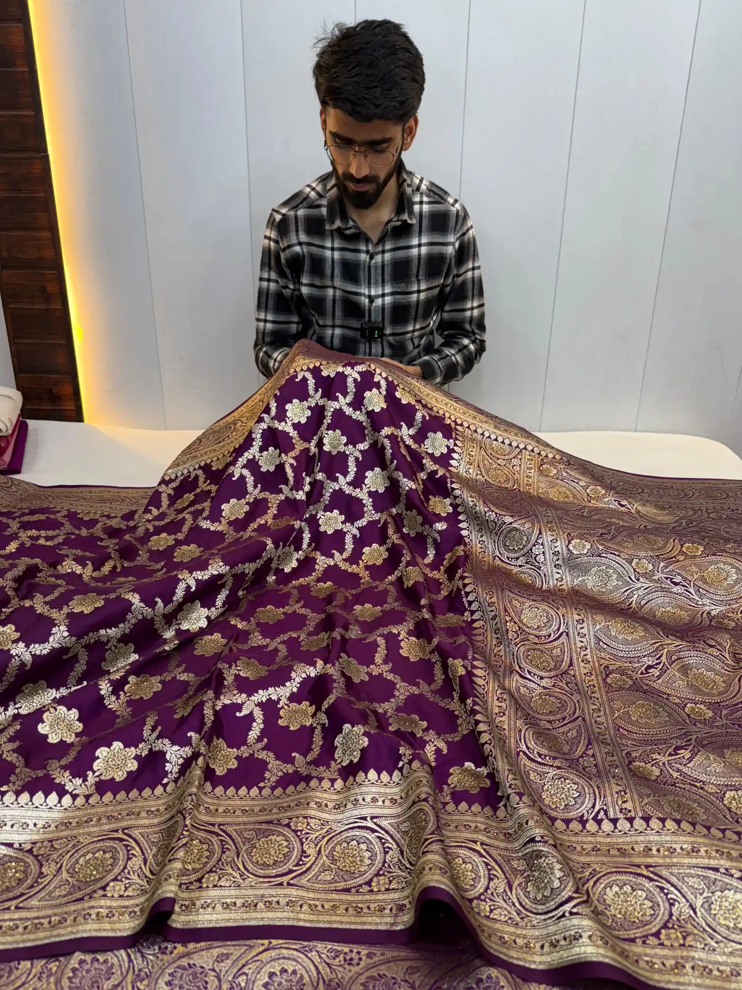 Light Purple Satin Katan Silk Stone Work Banarasi Saree