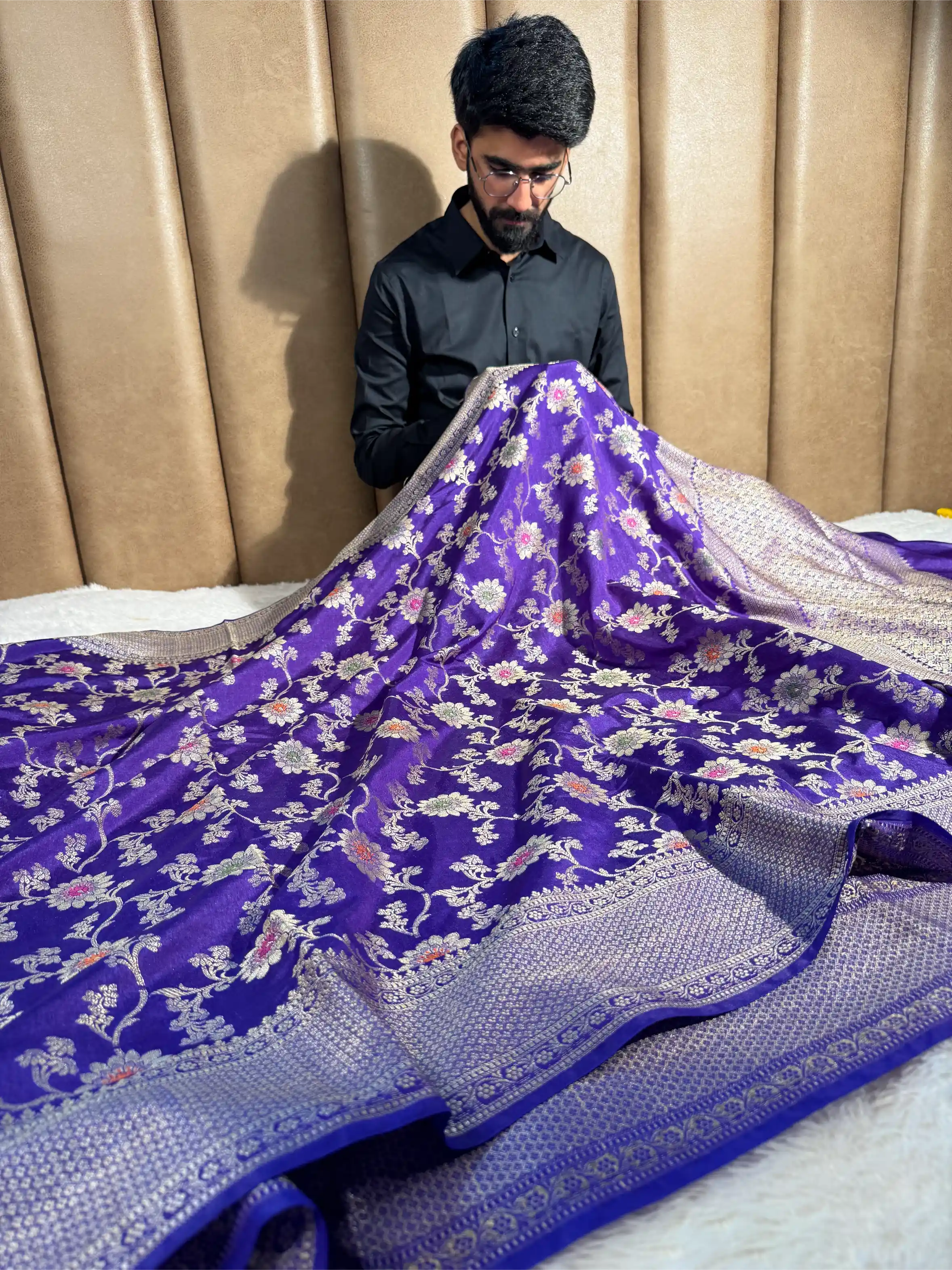 Light Violet Warm Silk Floral Meenakari Banarasi Saree