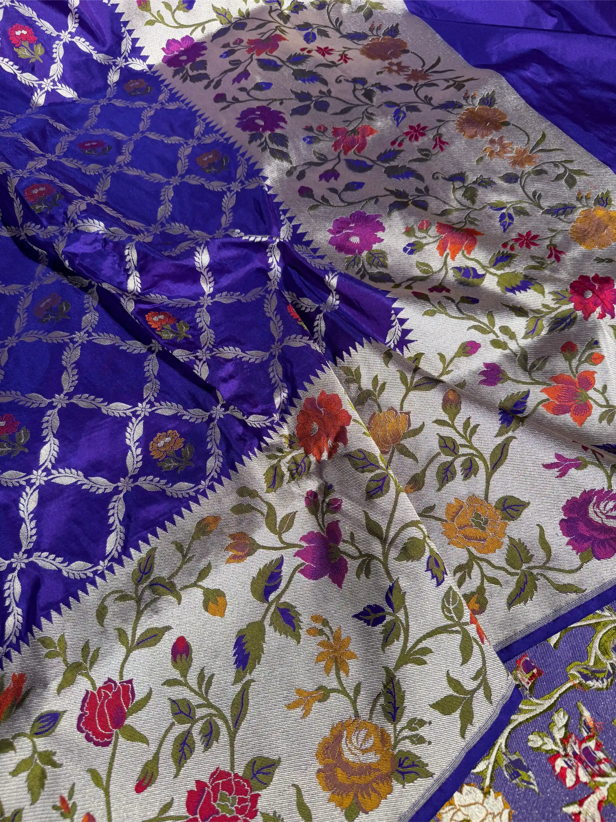 Light Voilet Pure Katan Silk Tilfi Meenakari Banarasi Saree