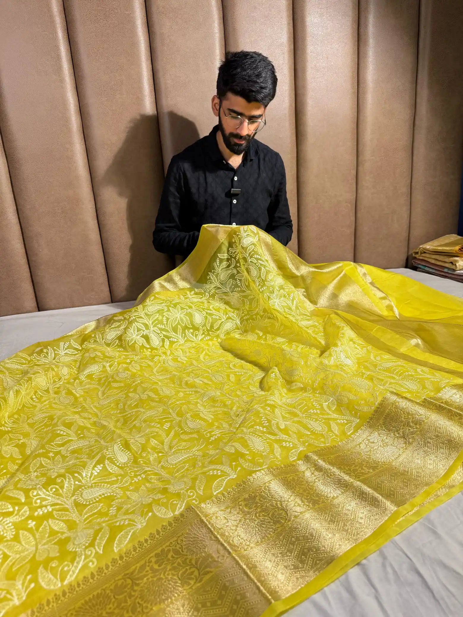 Light Yellow Organza Silk Banarasi Chikankari Saree