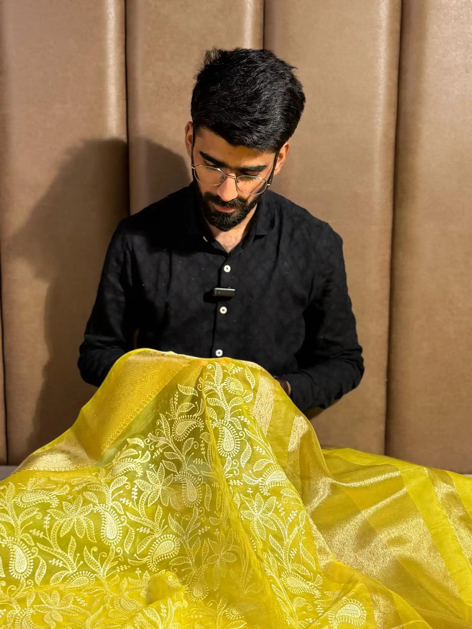 Light Yellow Organza Silk Banarasi Chikankari Saree
