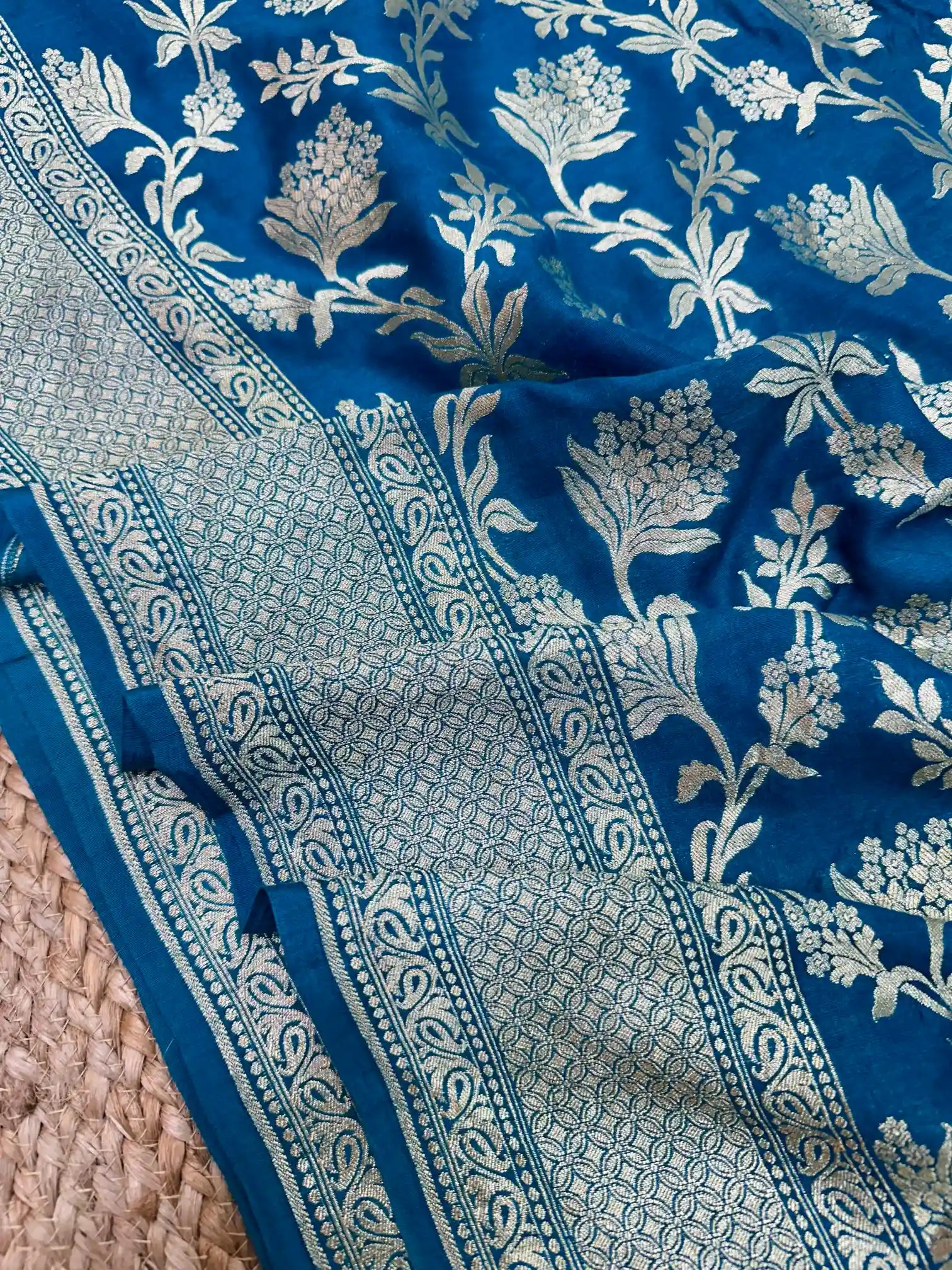 Light Blue Intricate Jaal Munga Silk Banarasi Saree