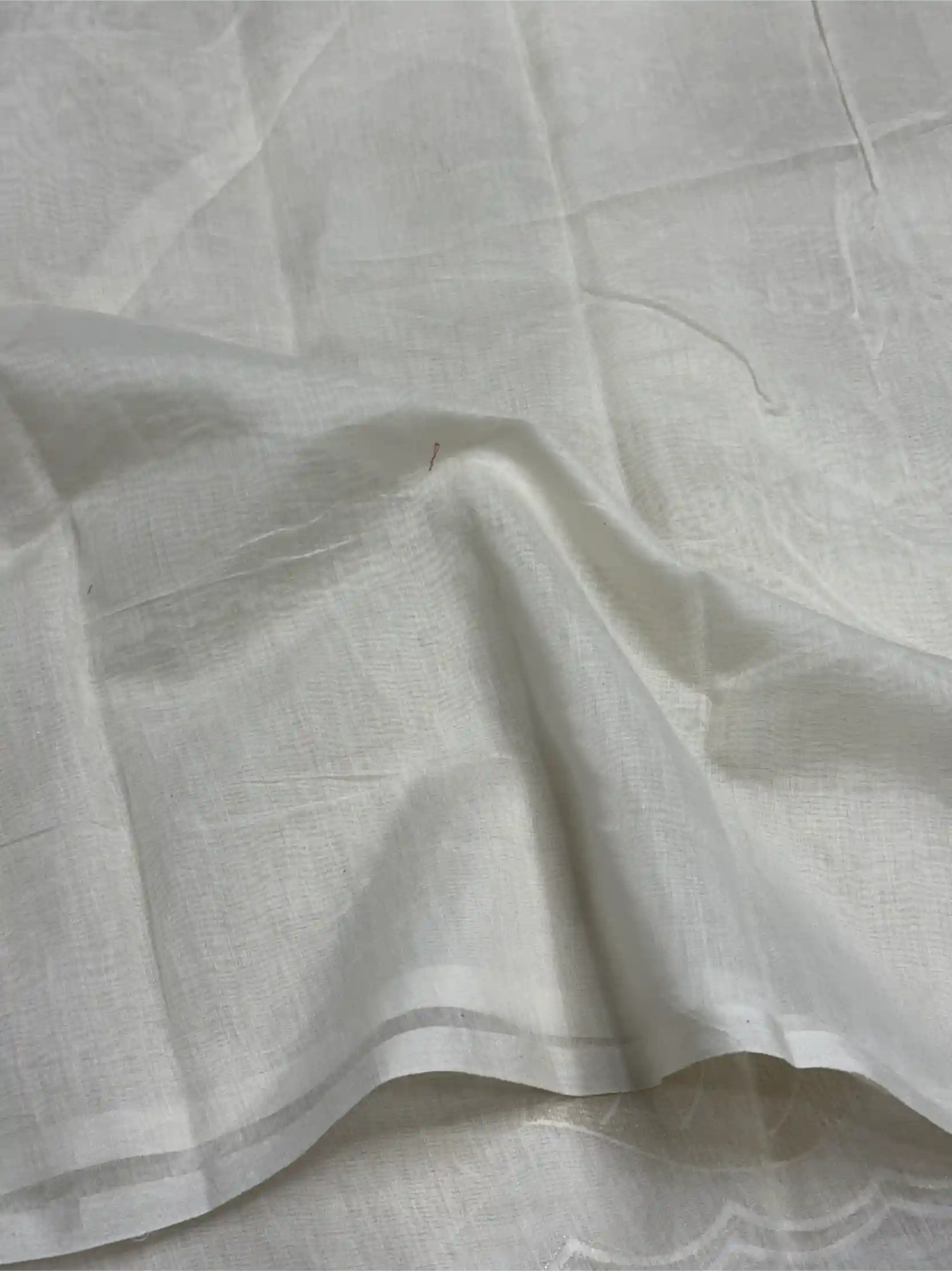 Light Cream Pure Mul Chanderi Appliqué Work Banarasi Saree