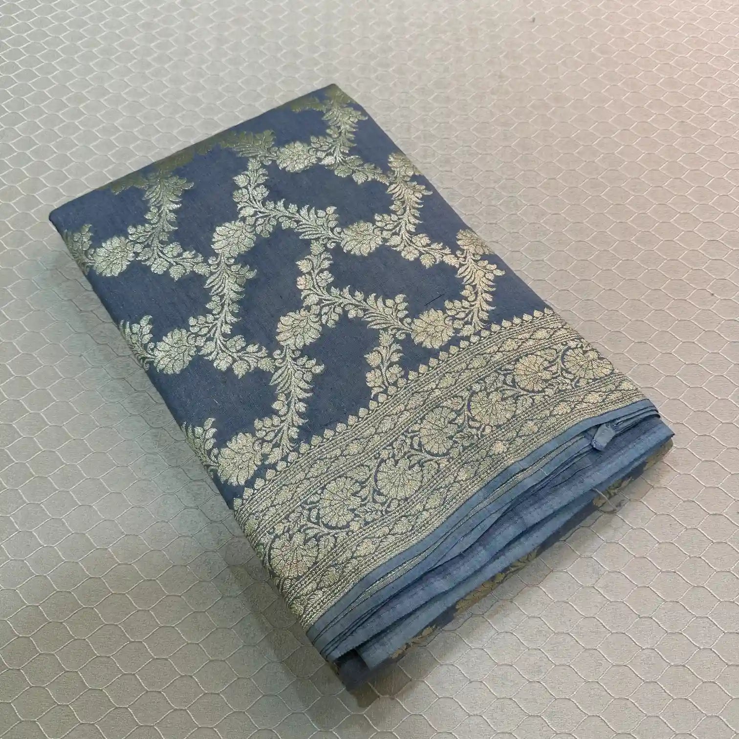 Light Grey Floral Weave Munga Silk Banarasi Saree