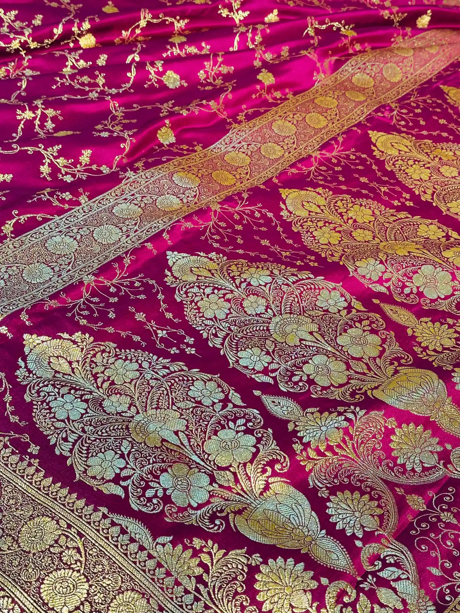 Light Majenta Intricate Satin Katan Silk Saree