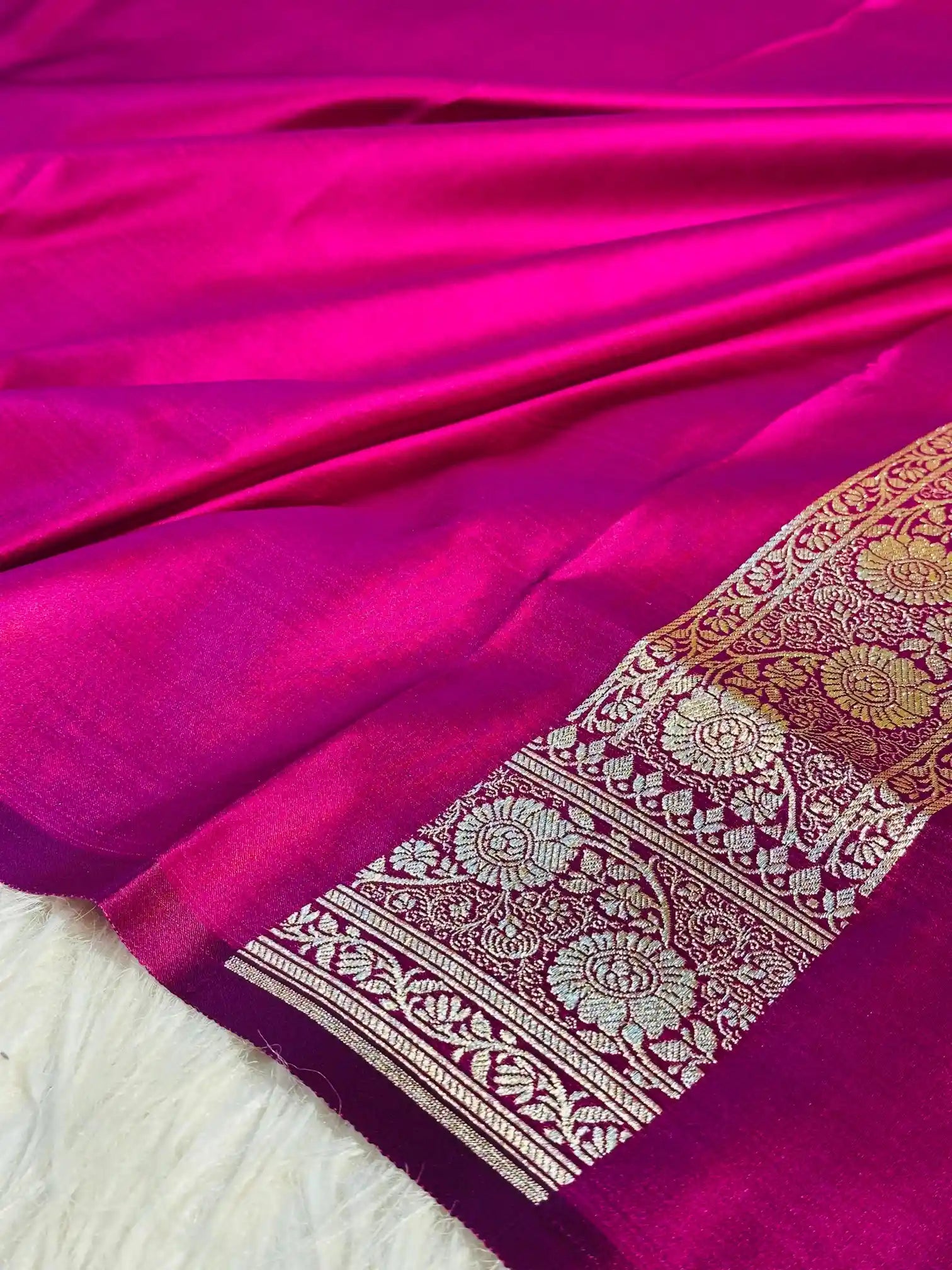 Light Majenta Intricate Satin Katan Silk Saree