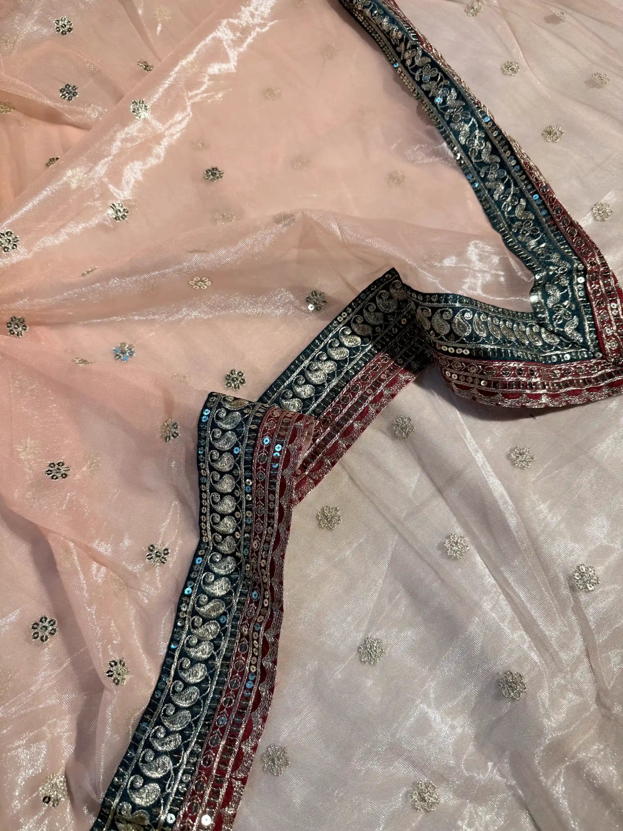 Light Peach Shade Shimmery Tissue Silk Designer Saree