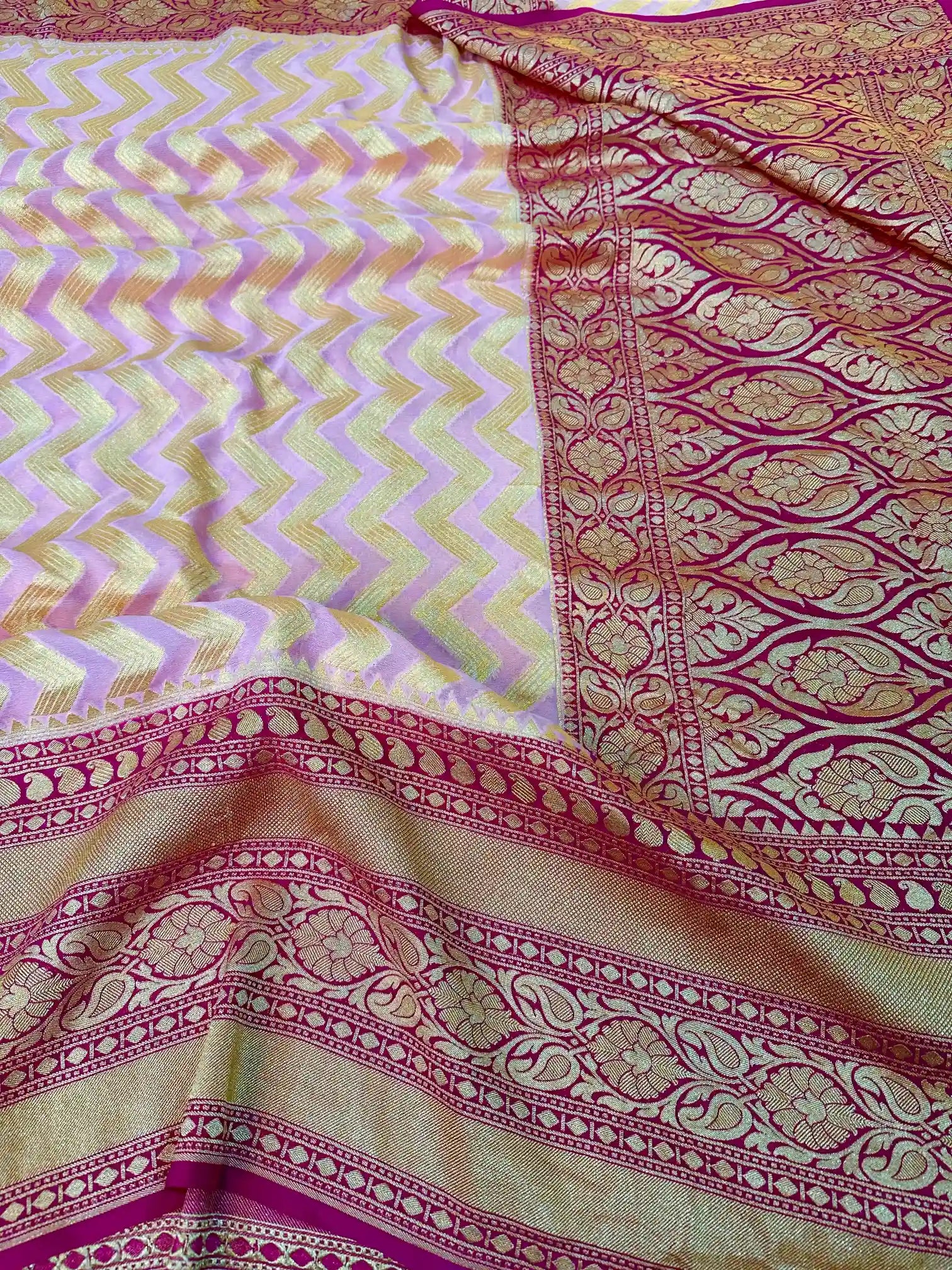 Light Pink Zig Zag Khaddi Georgette Banarasi Saree