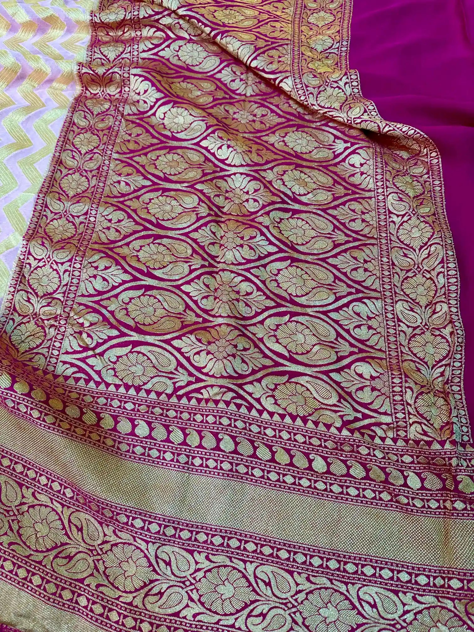 Light Pink Zig Zag Khaddi Georgette Banarasi Saree