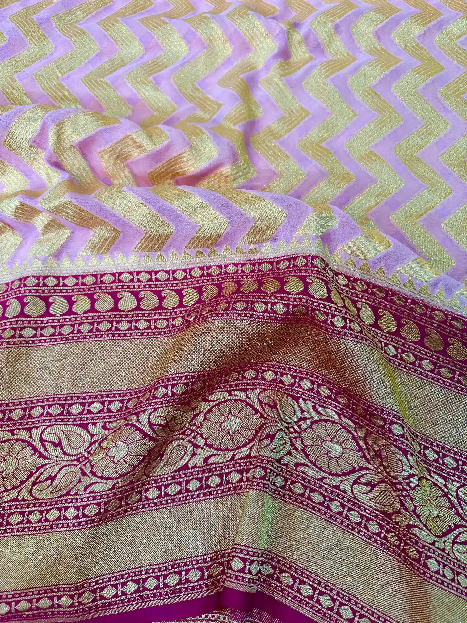 Light Pink Zig Zag Khaddi Georgette Banarasi Saree