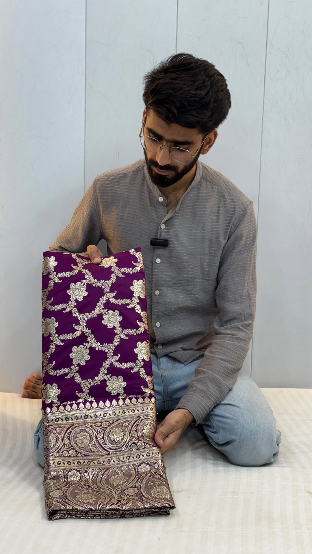 Light Purple Satin Katan Silk Floral Jaal Banarasi Saree