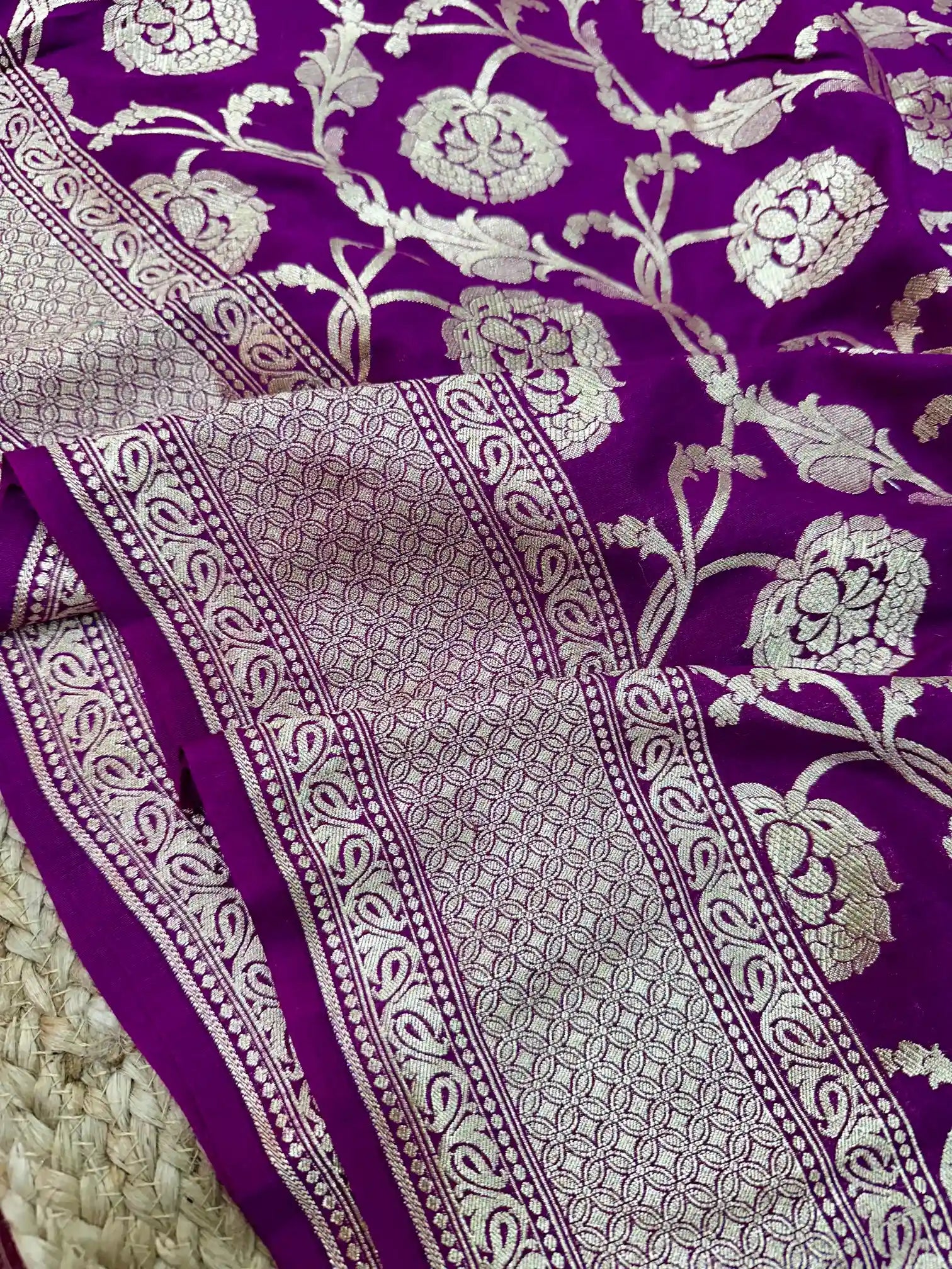 Light Violet Munga Silk Banarasi Floral Saree
