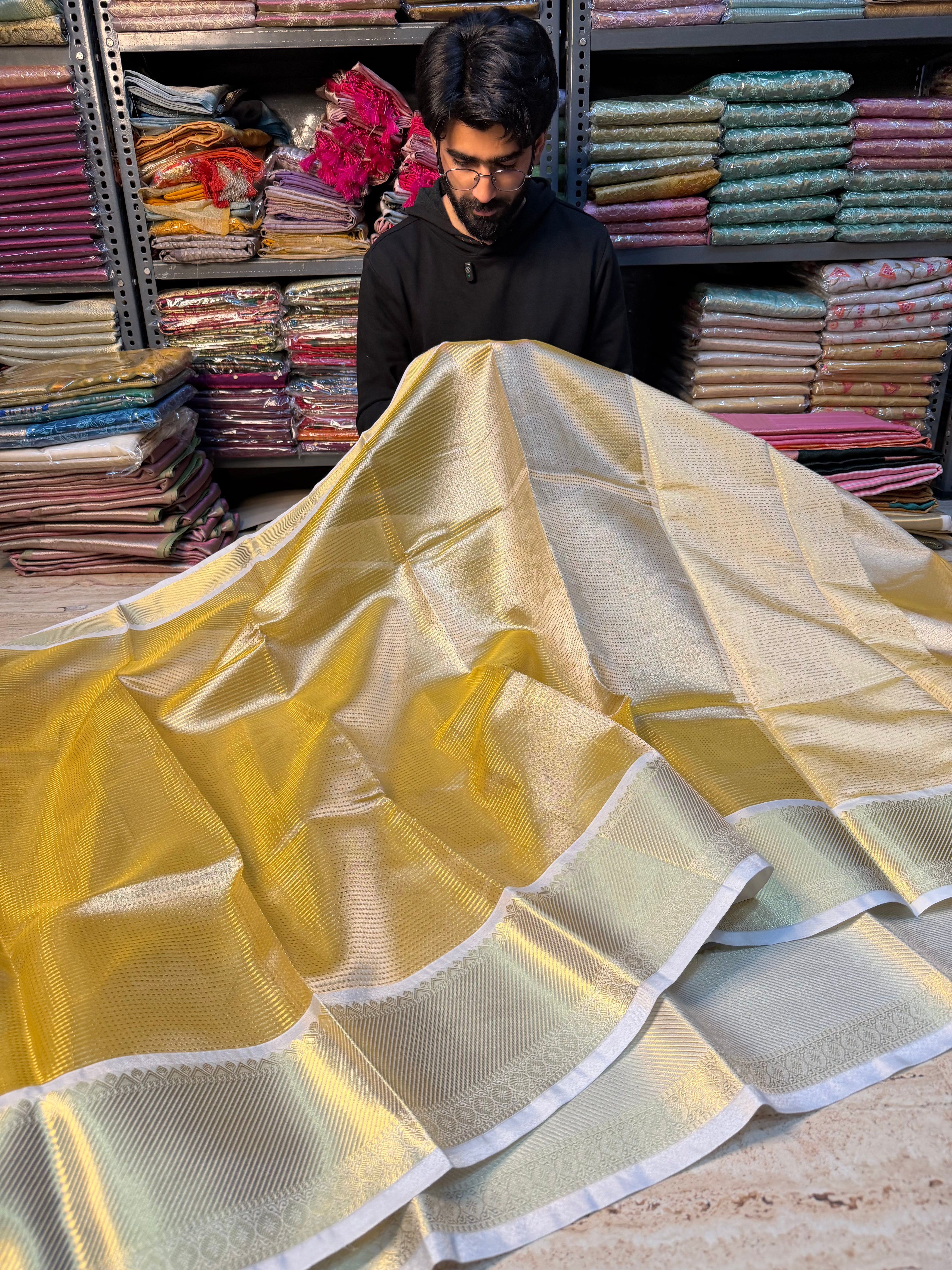 Light cream brocade tissue silk Banarasi saree