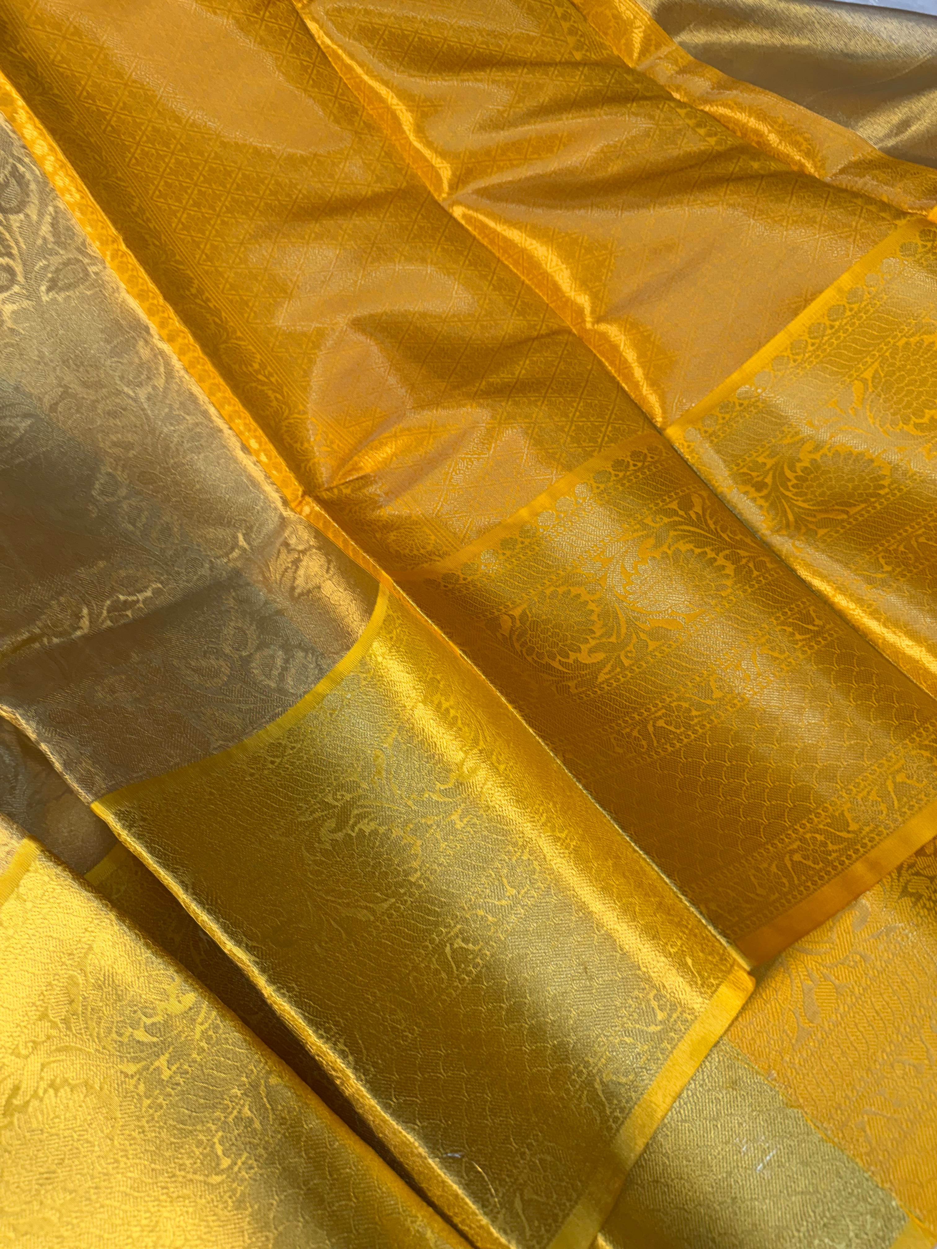 Light gold kanjivaram embossed tissue saree