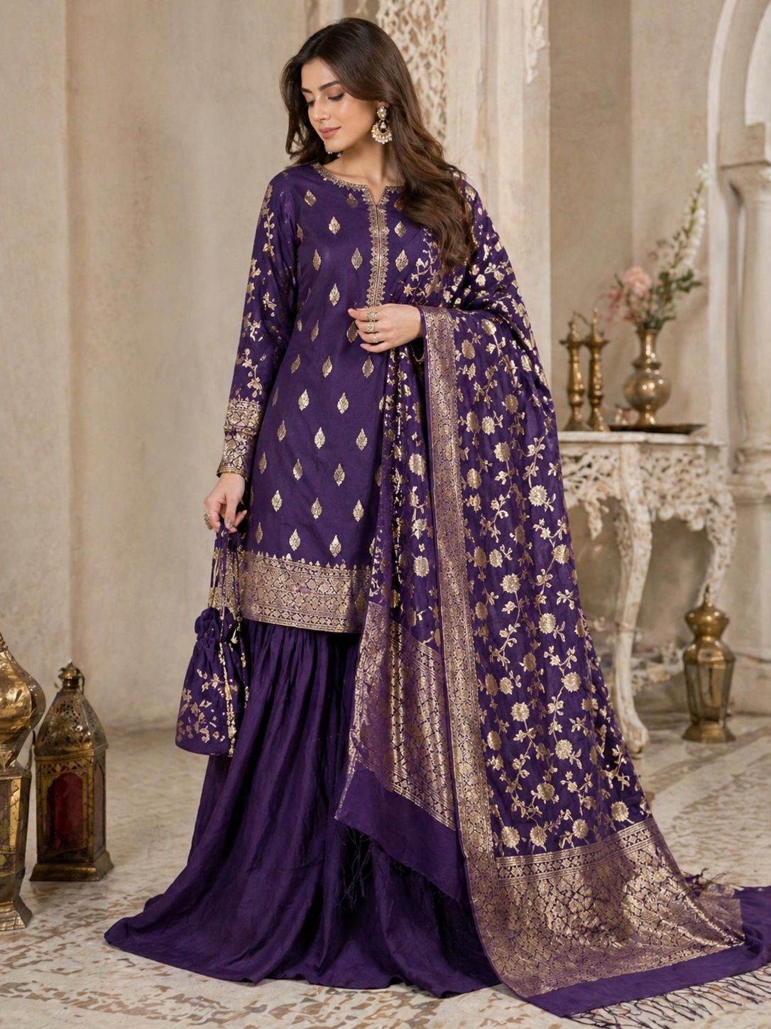 Light purple chinia silk 3 pcs banarasi suit 2499