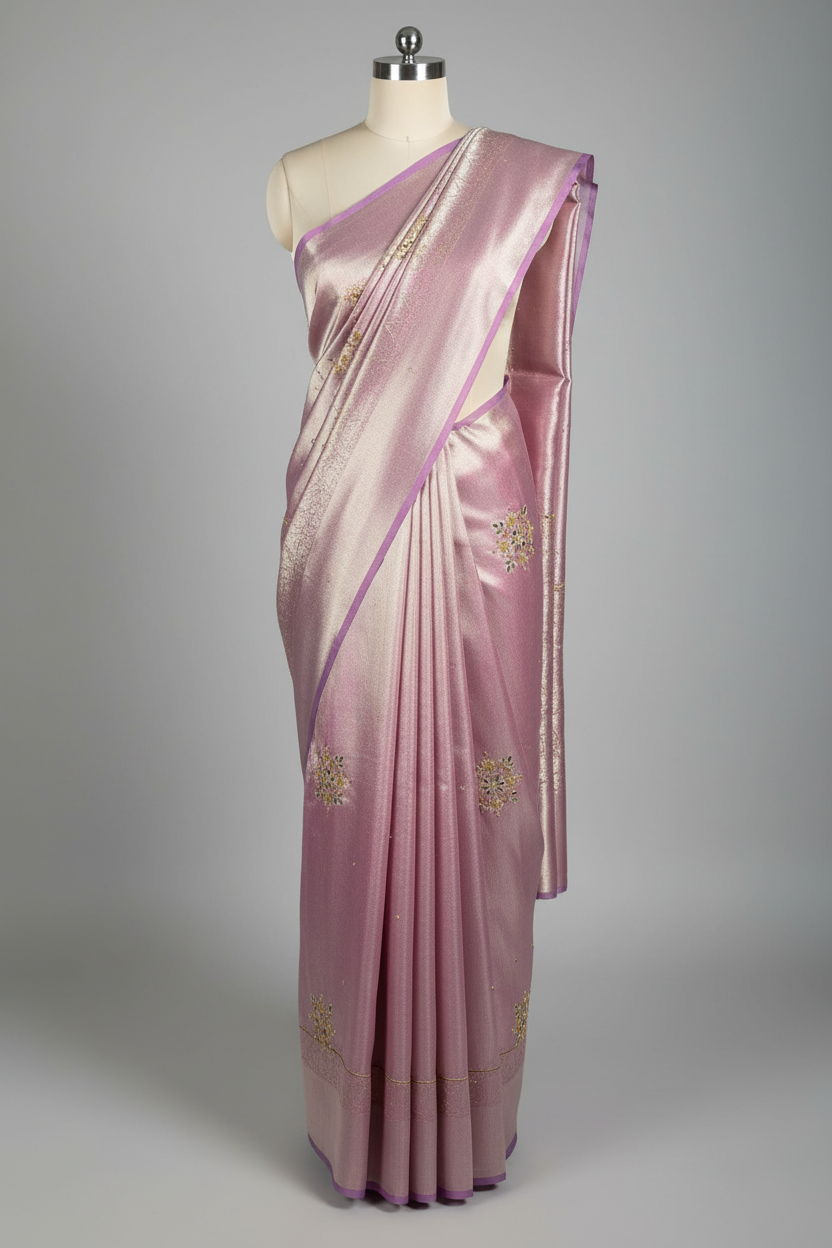 Lilac Kanjivaram Brocade Tissue Silk Handwork Banarasi saree