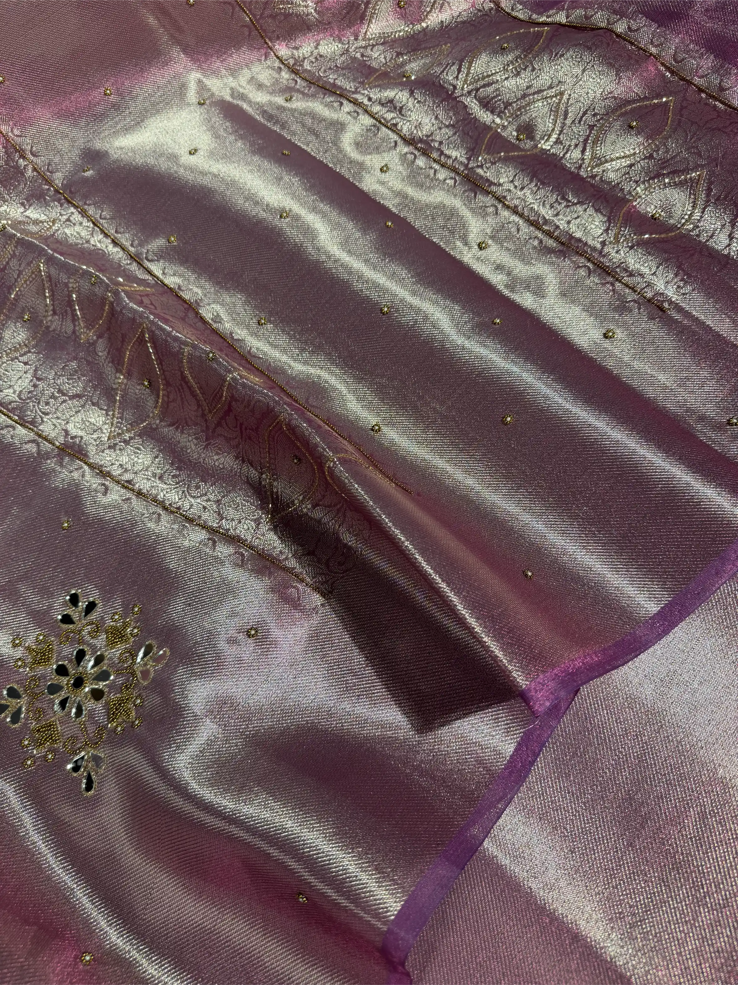 Lilac Kanjivaram Brocade Tissue Silk Handwork Banarasi saree