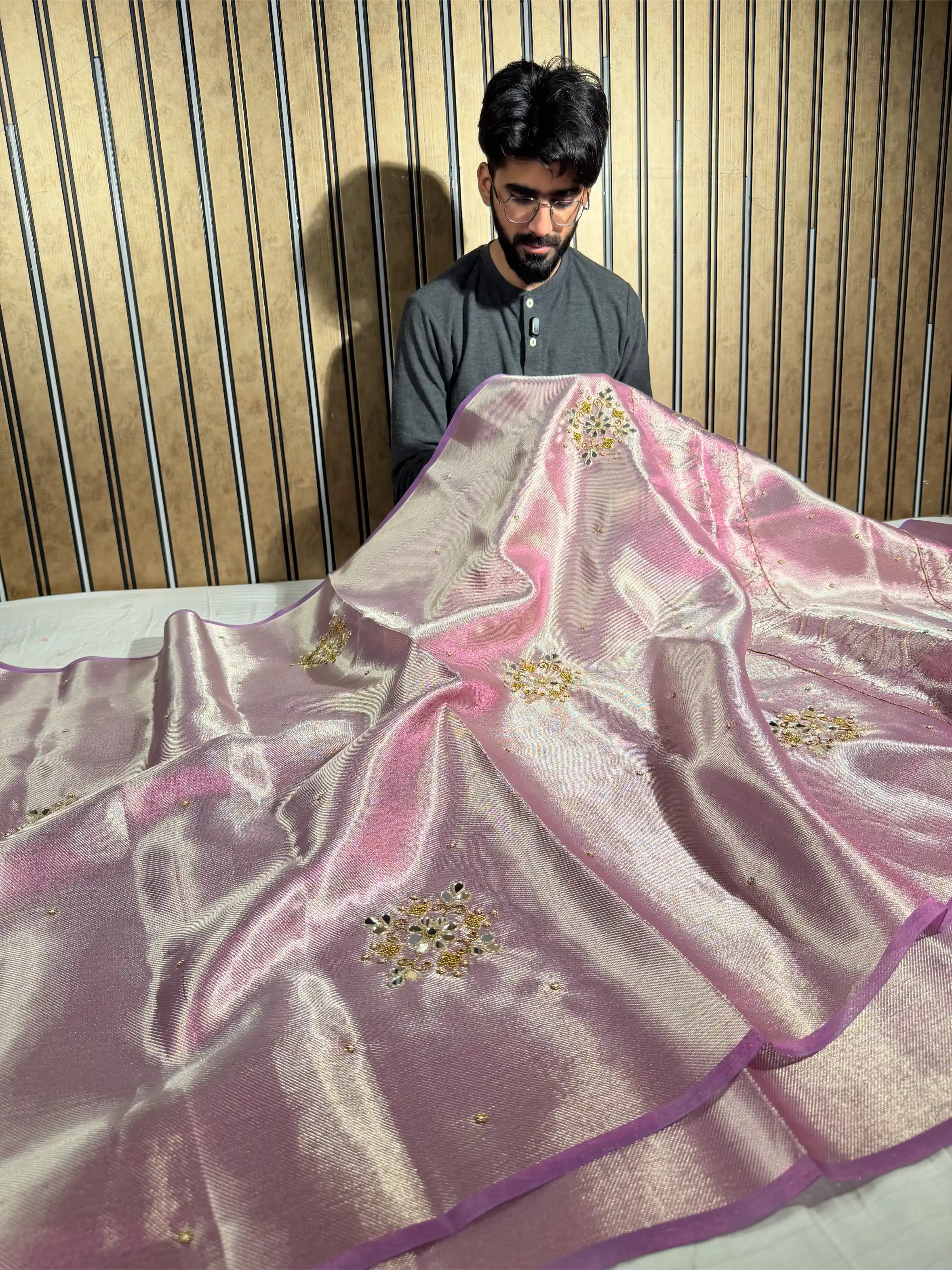 Lilac Kanjivaram Brocade Tissue Silk Handwork Banarasi saree