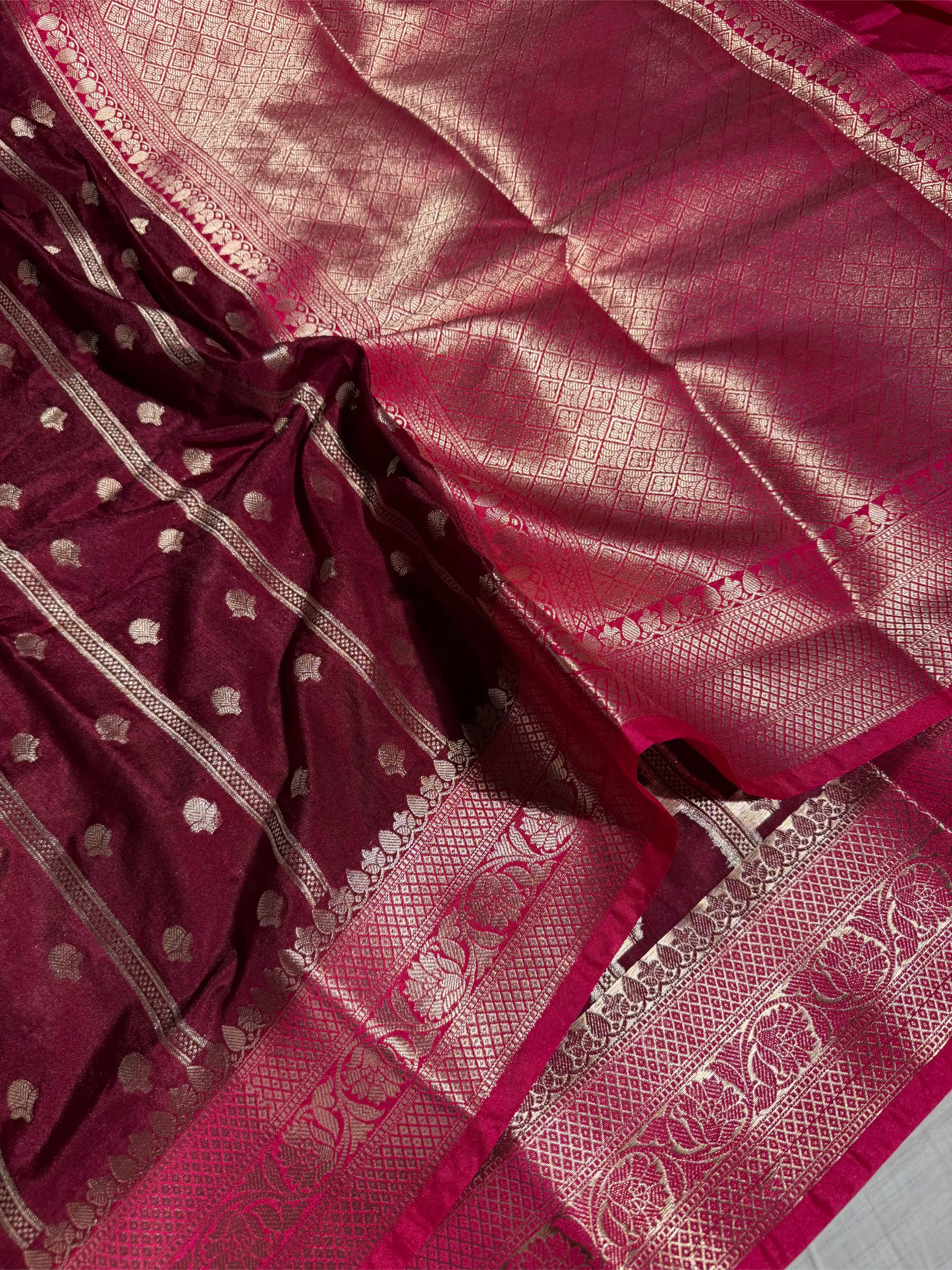 Maroon Contrast Chinia Silk Traditional Banarasi Saree