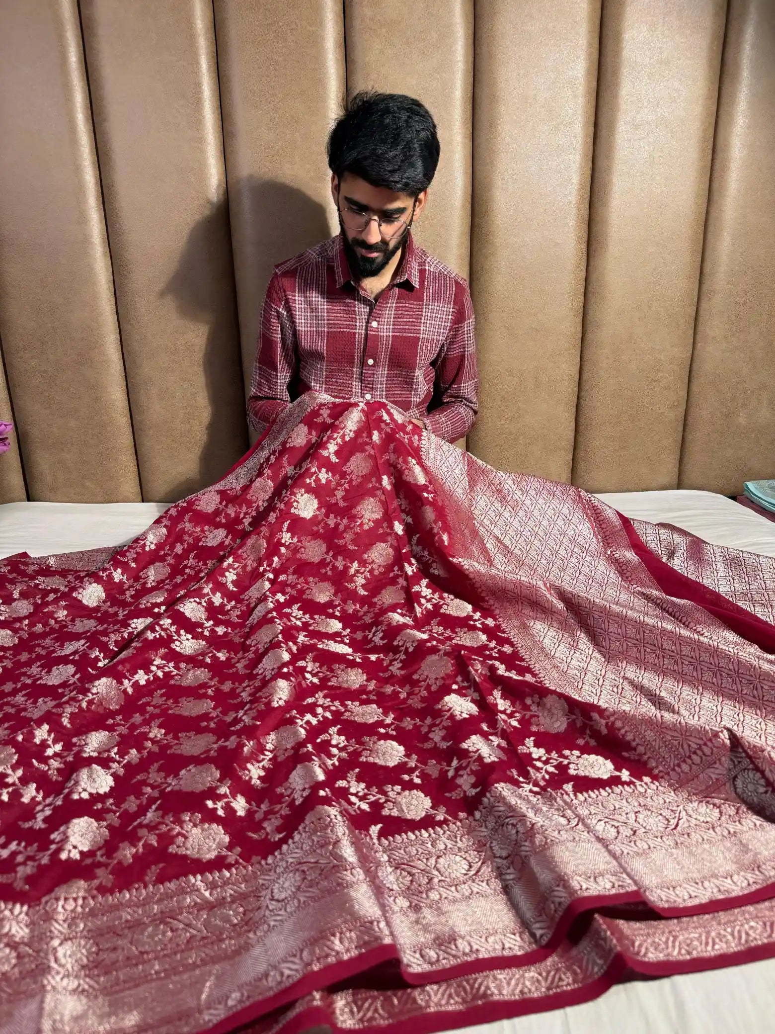 Maroon Georgette Silk Grand Floral Weave Banarasi Saree