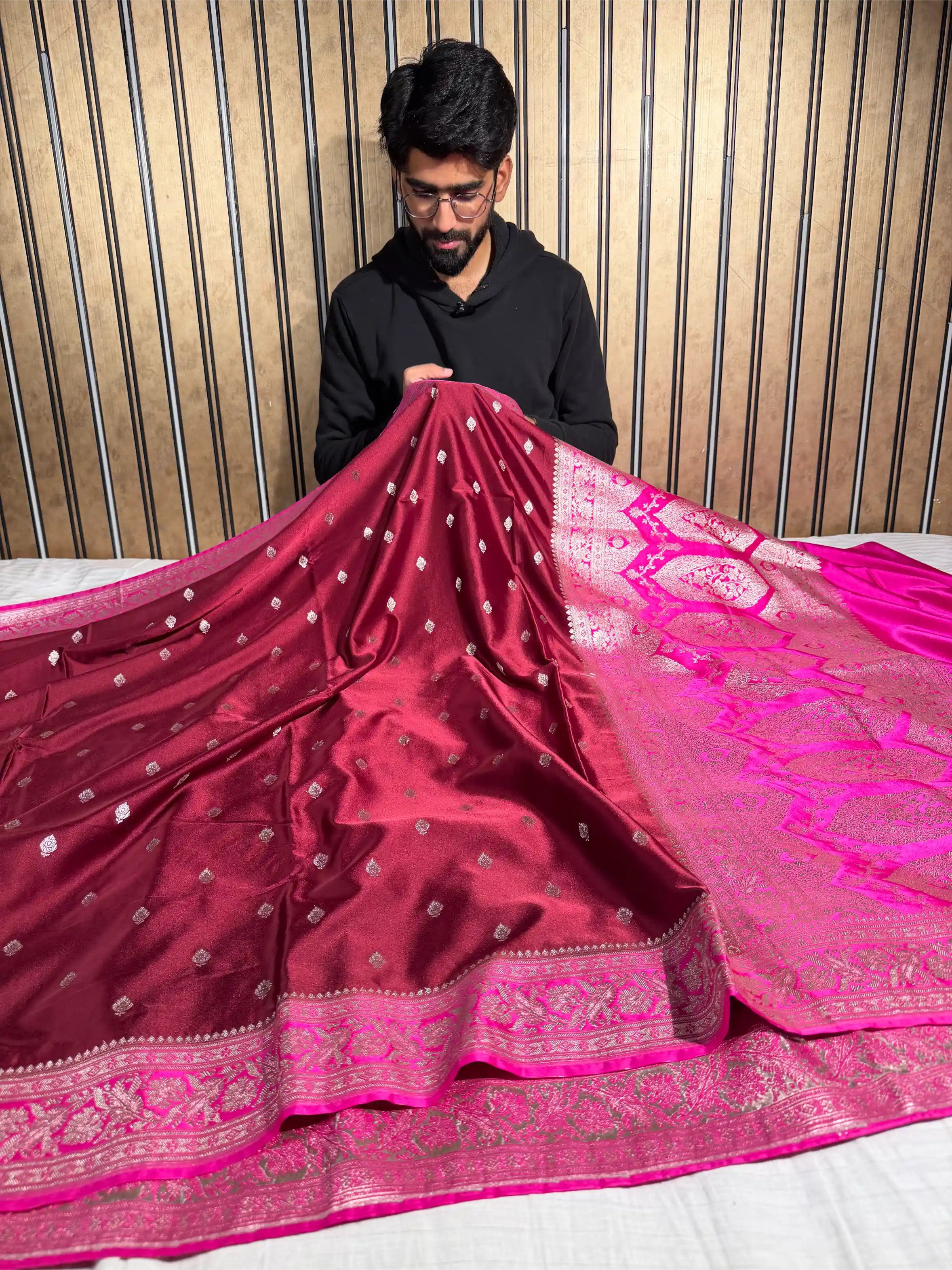 Maroon Mashru Katan Silk Zari Buti Heritage Design Banarasi Saree