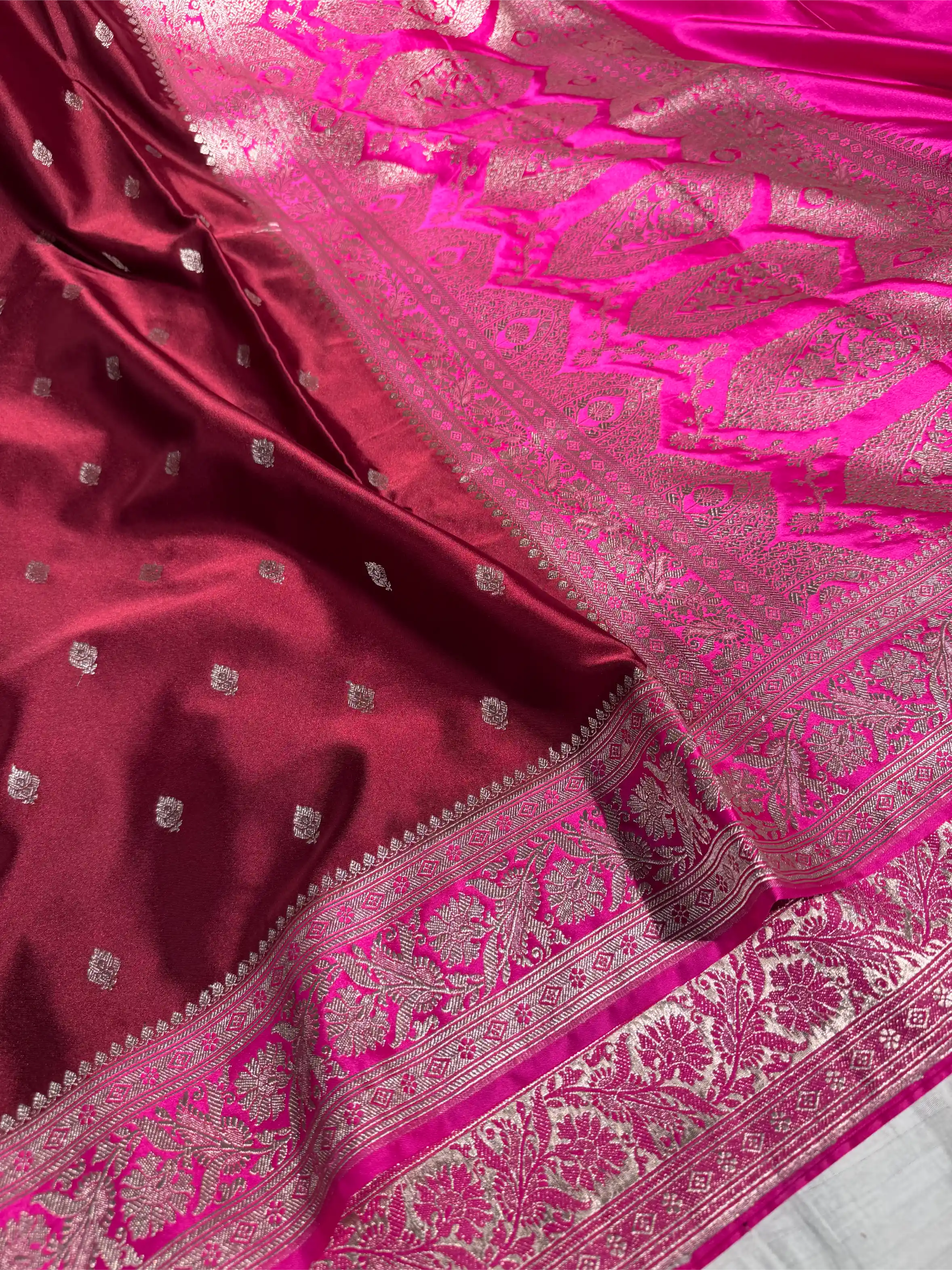 Maroon Mashru Katan Silk Zari Buti Heritage Design Banarasi Saree