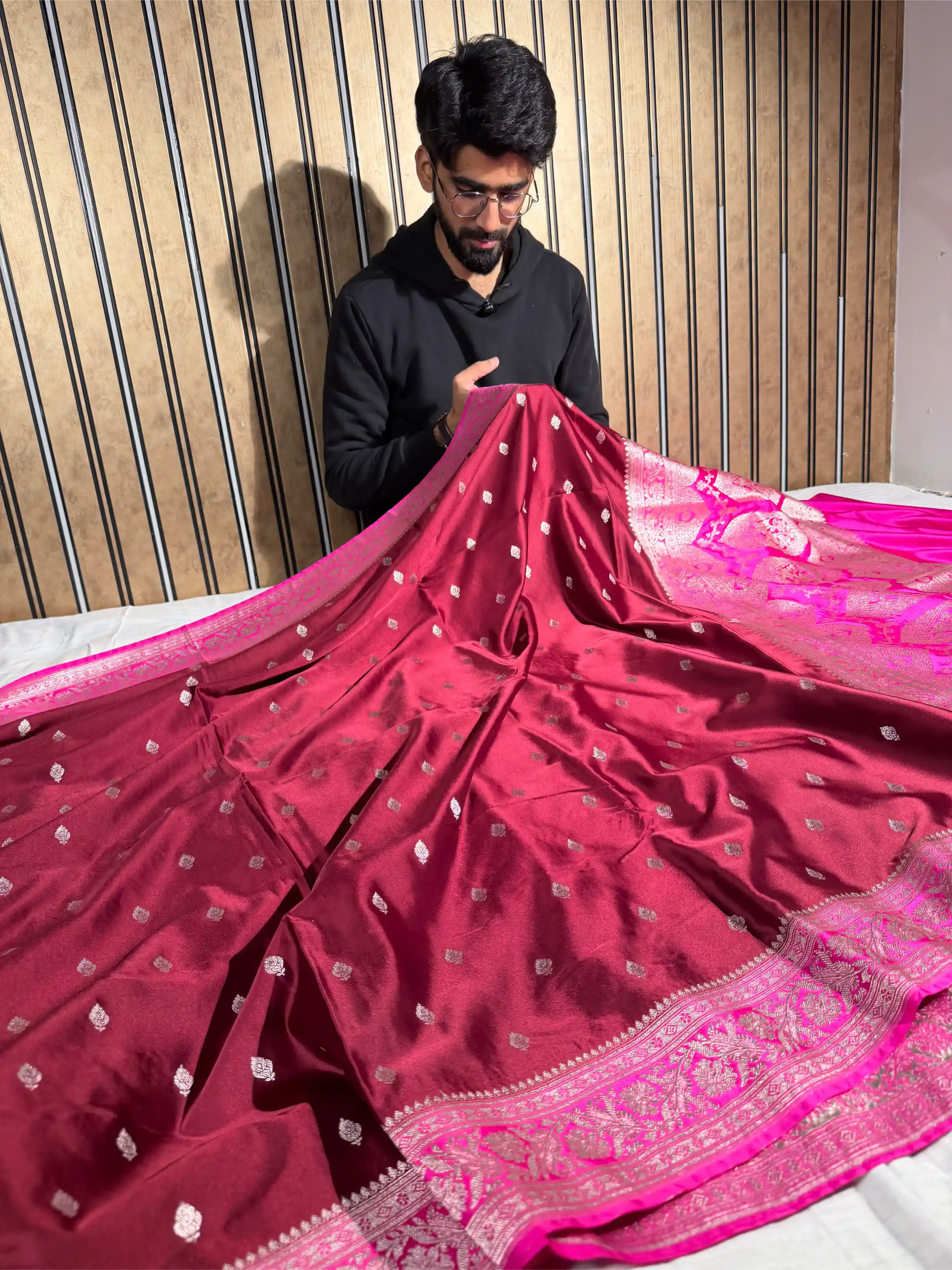 Maroon Mashru Katan Silk Zari Buti Heritage Design Banarasi Saree