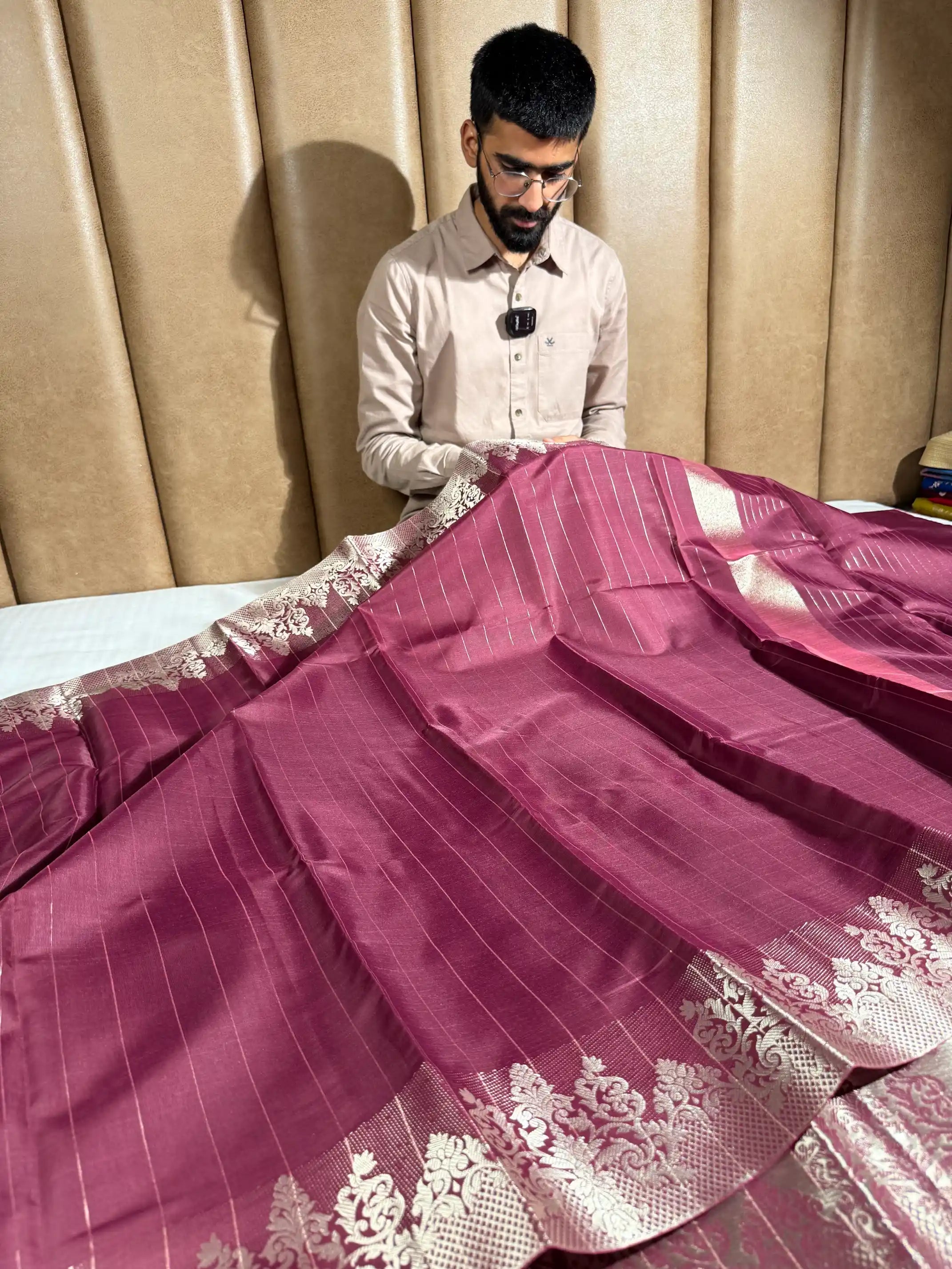 Maroon Softsilk Stripes Weave Banarasi Saree