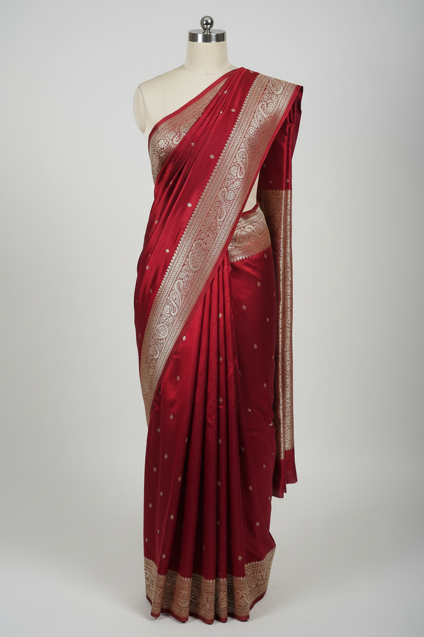 Maroon Premium Mashru Katan Silk Banarasi Saree