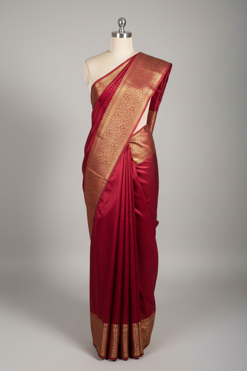 Maroon Warm Silk Banarasi KatBandh Saree