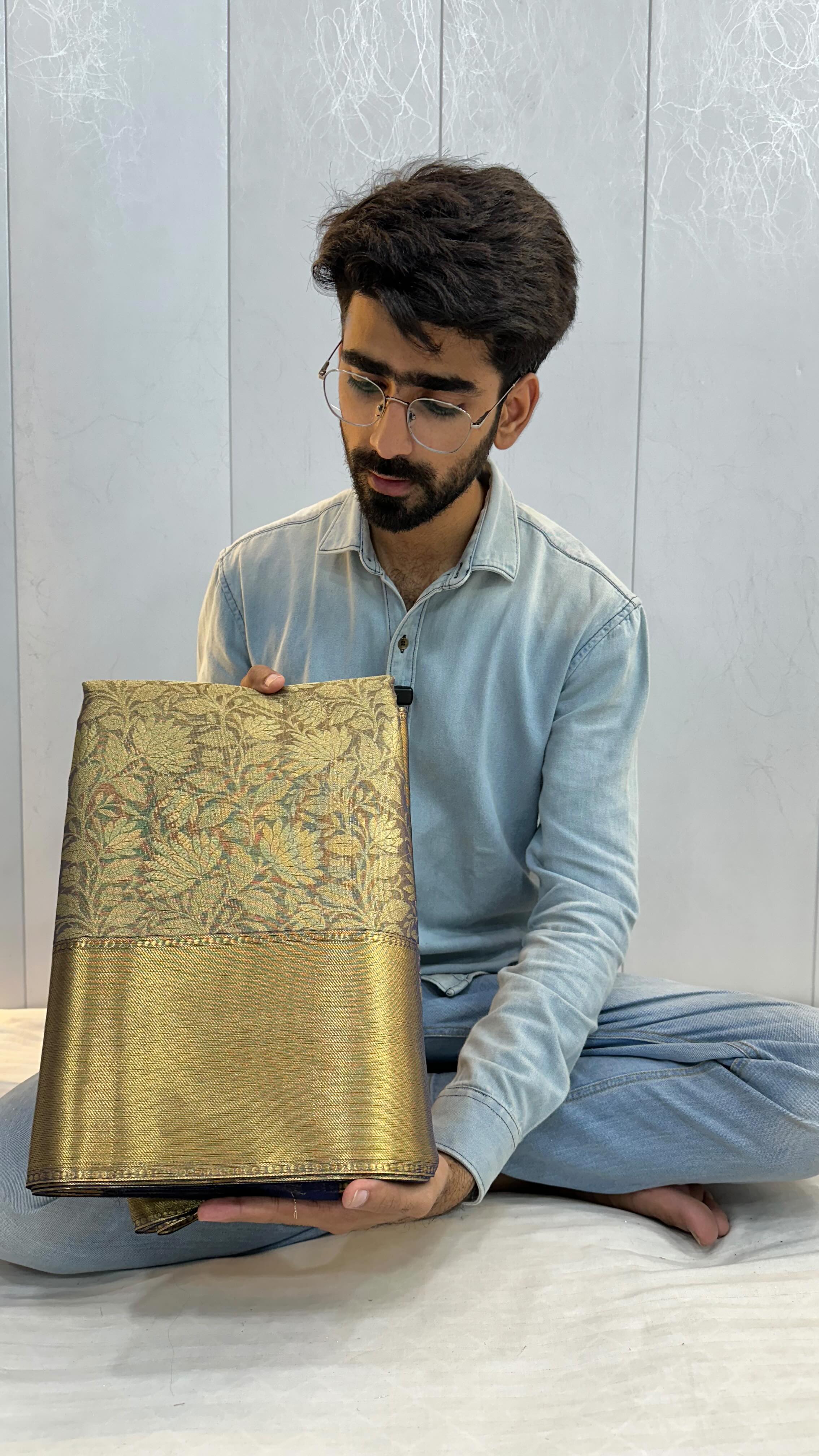 Matte Kanjeevaram Tissue Silk Embossed Floral Saree