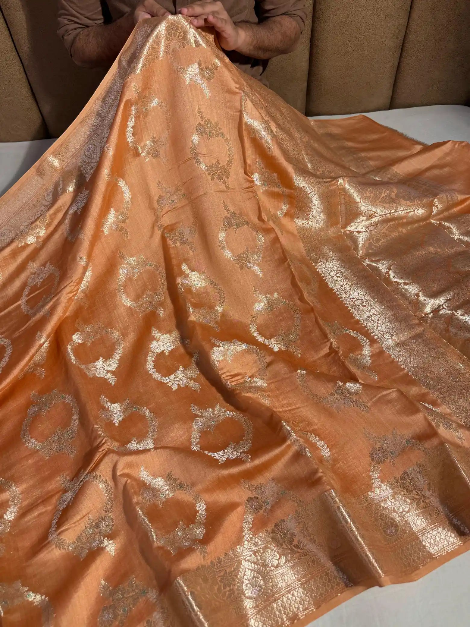 Mauve Orange Shade Pure Chiniya Silk Banarasi Saree