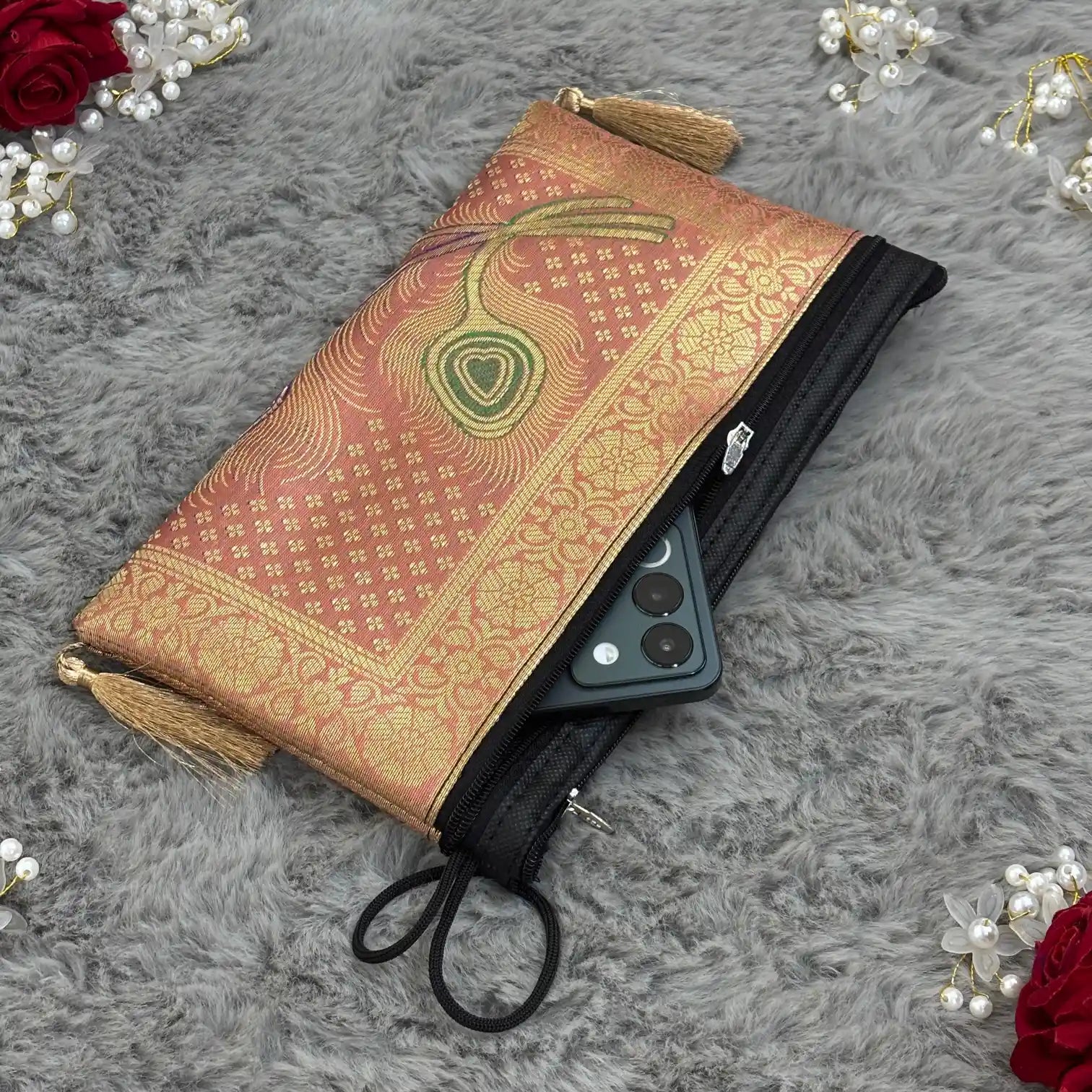 Mauve Peach Shade Handmade Banarasi Women Wallet