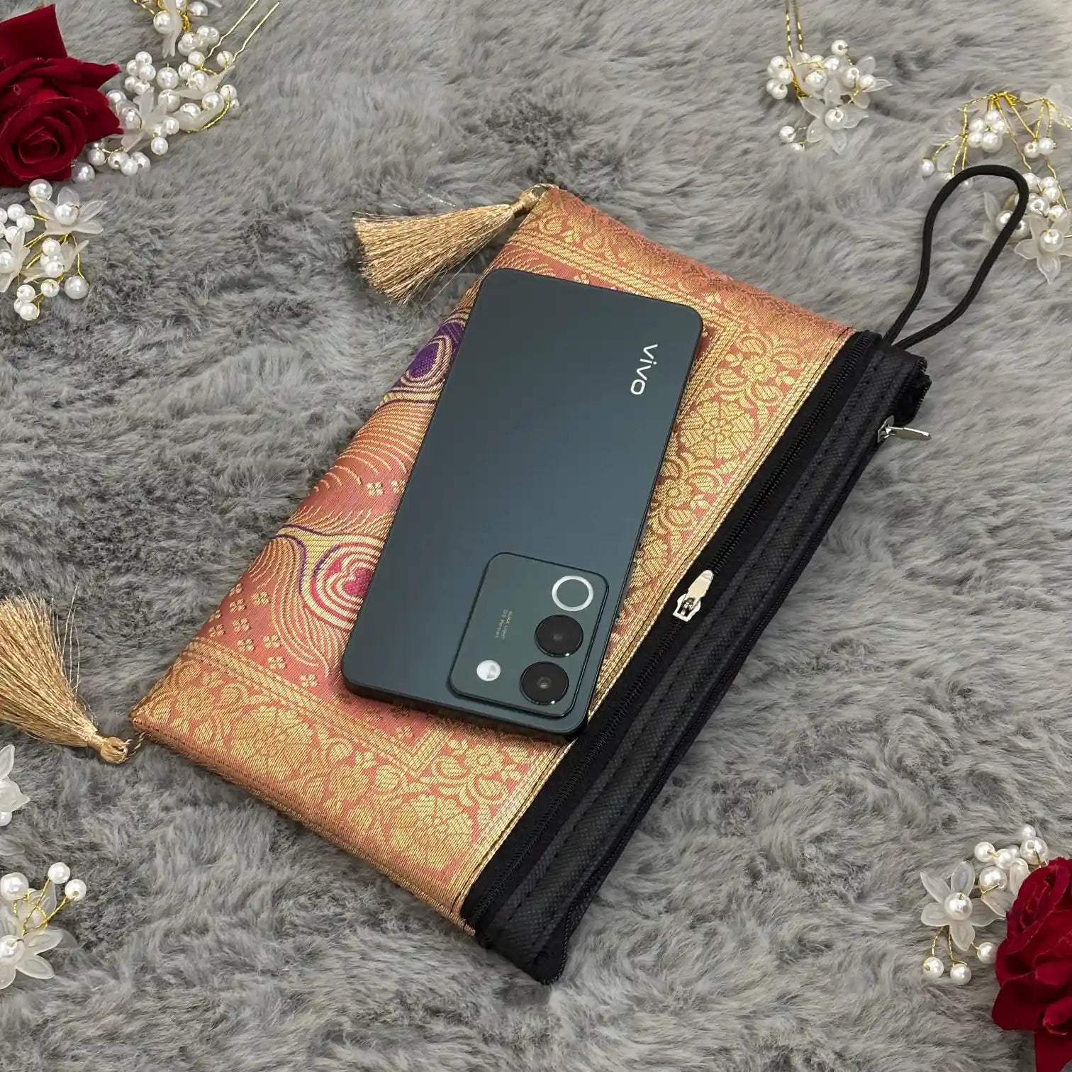 Mauve Peach Shade Handmade Banarasi Women Wallet