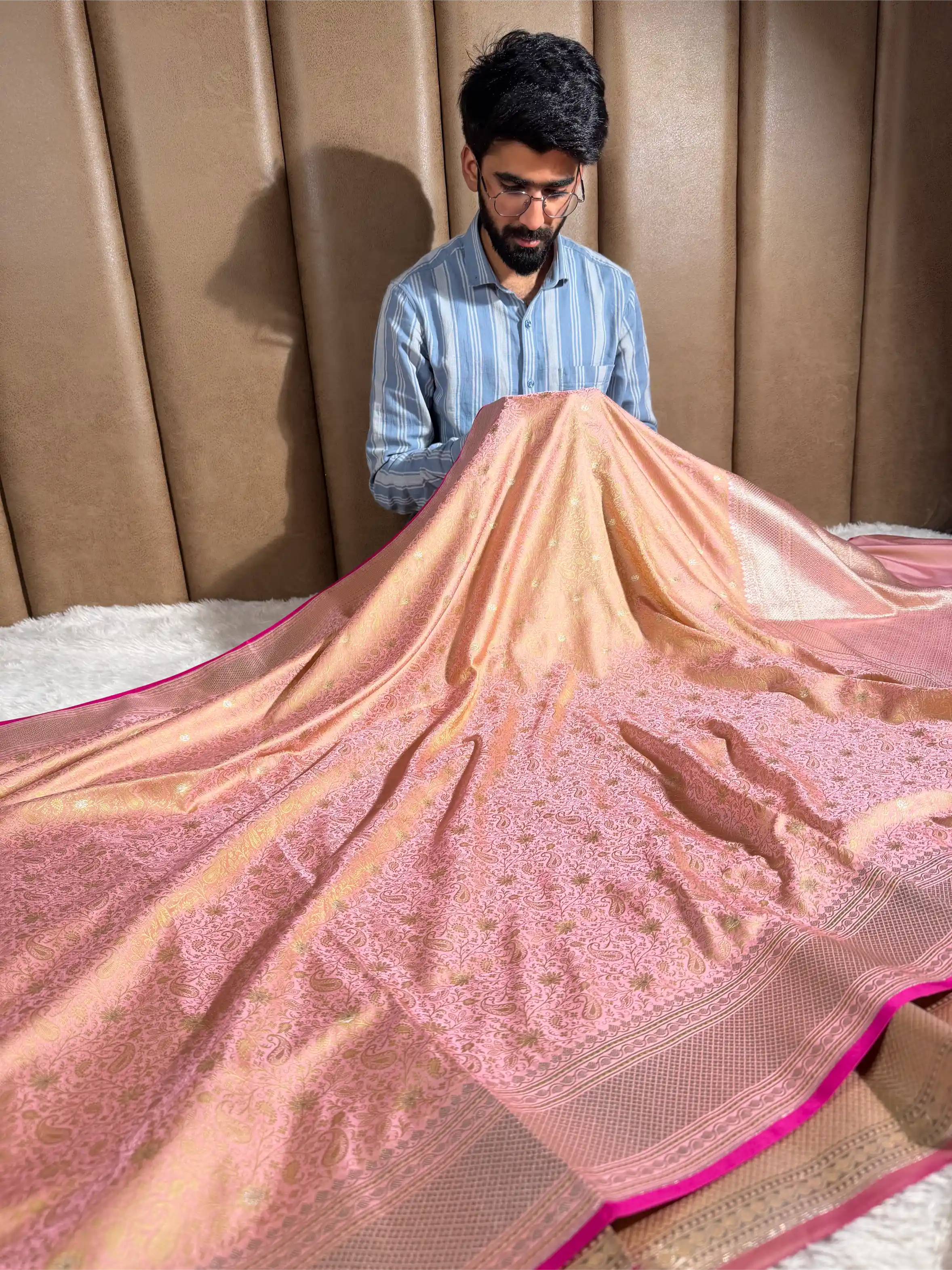 Mauve Pink Intricate Mashru Katan Silk Tanchoi Banarasi Saree