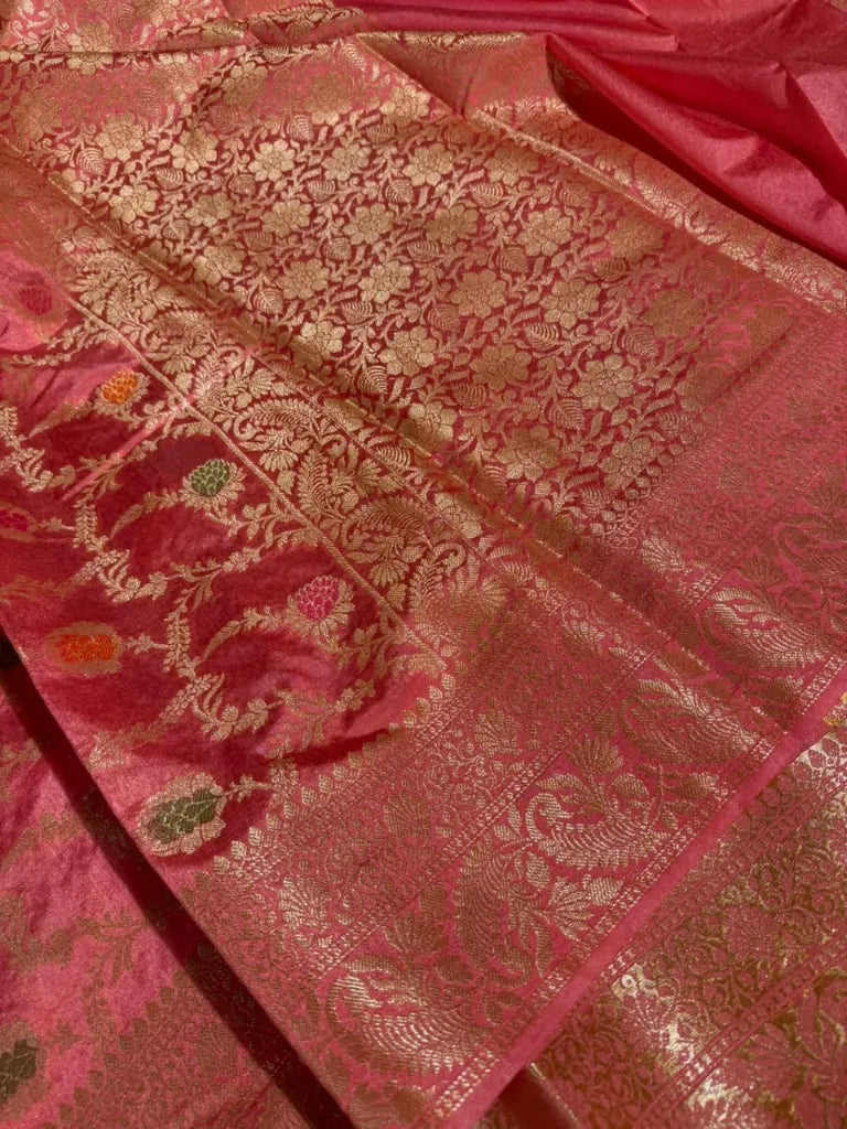 Mauve pink floral Meenakari warm silk Banarasi saree