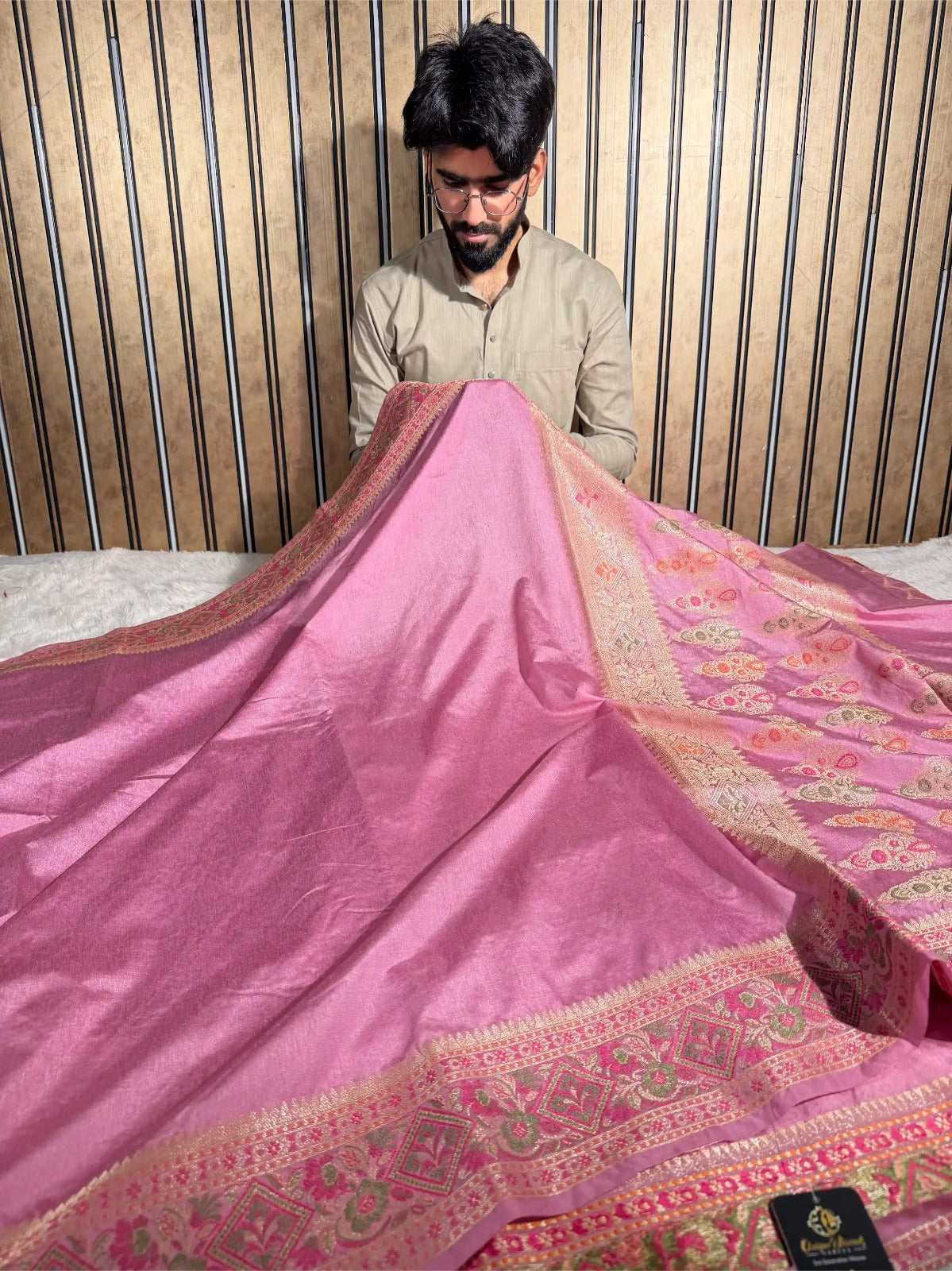 Mauve pink traditional Meenakari Georgette Banarasi saree