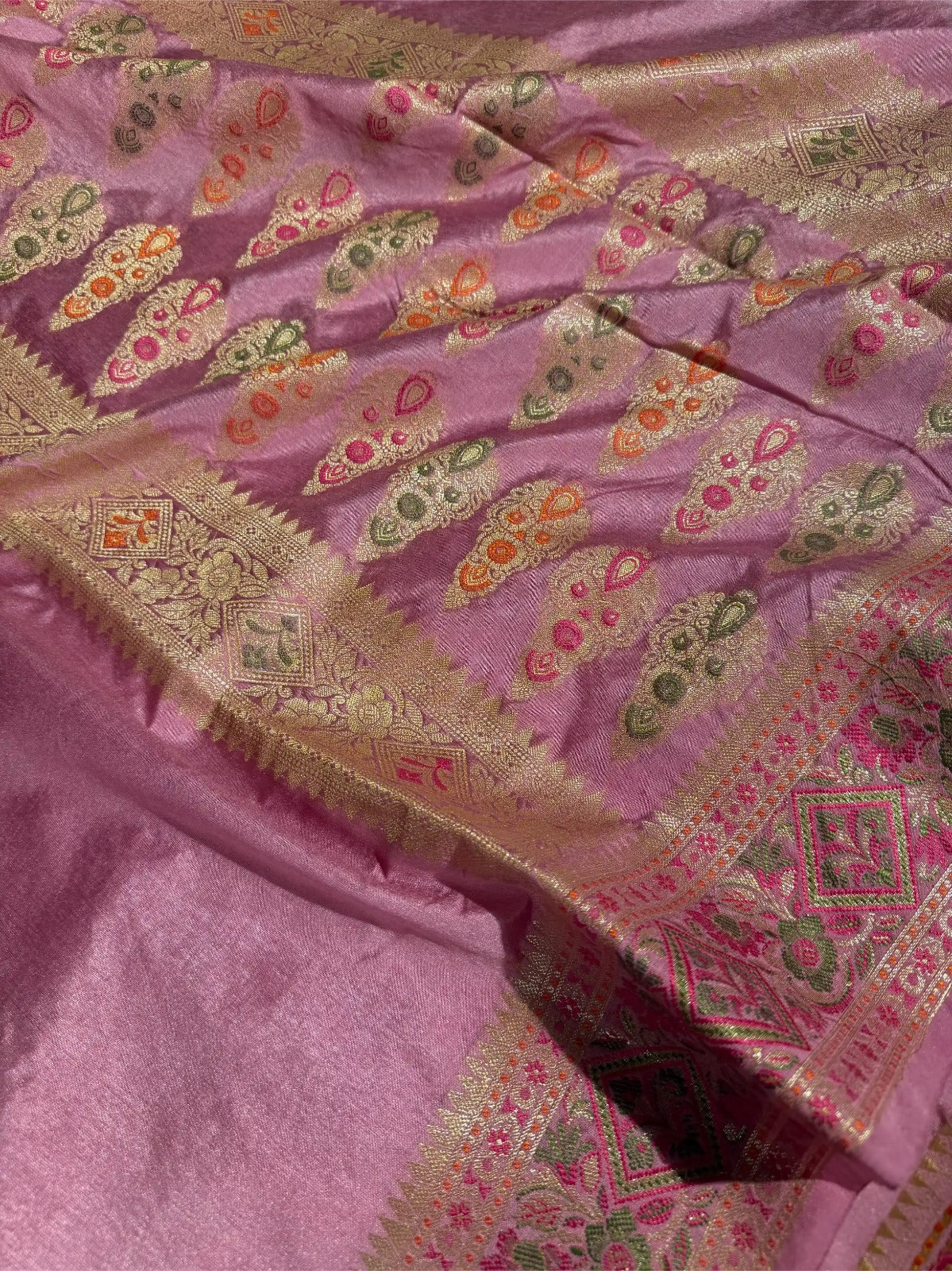 Mauve pink traditional Meenakari Georgette Banarasi saree